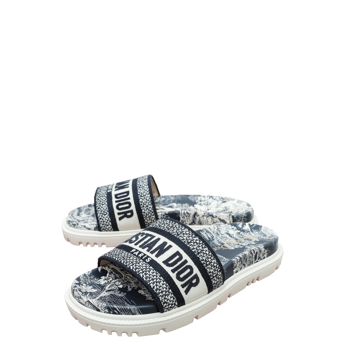 Dior Shoe Christian Bicolor Toile de Jouy Dway Slide Embroidered Shoes