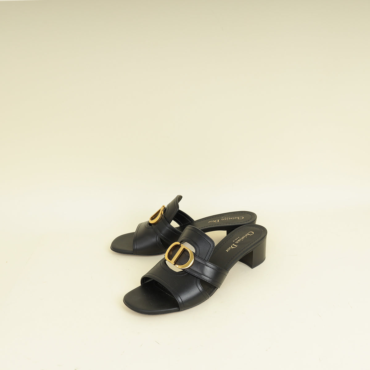 Dior Shoe Christian 30 Montaigne Heeled Slides 40 Black Shoes