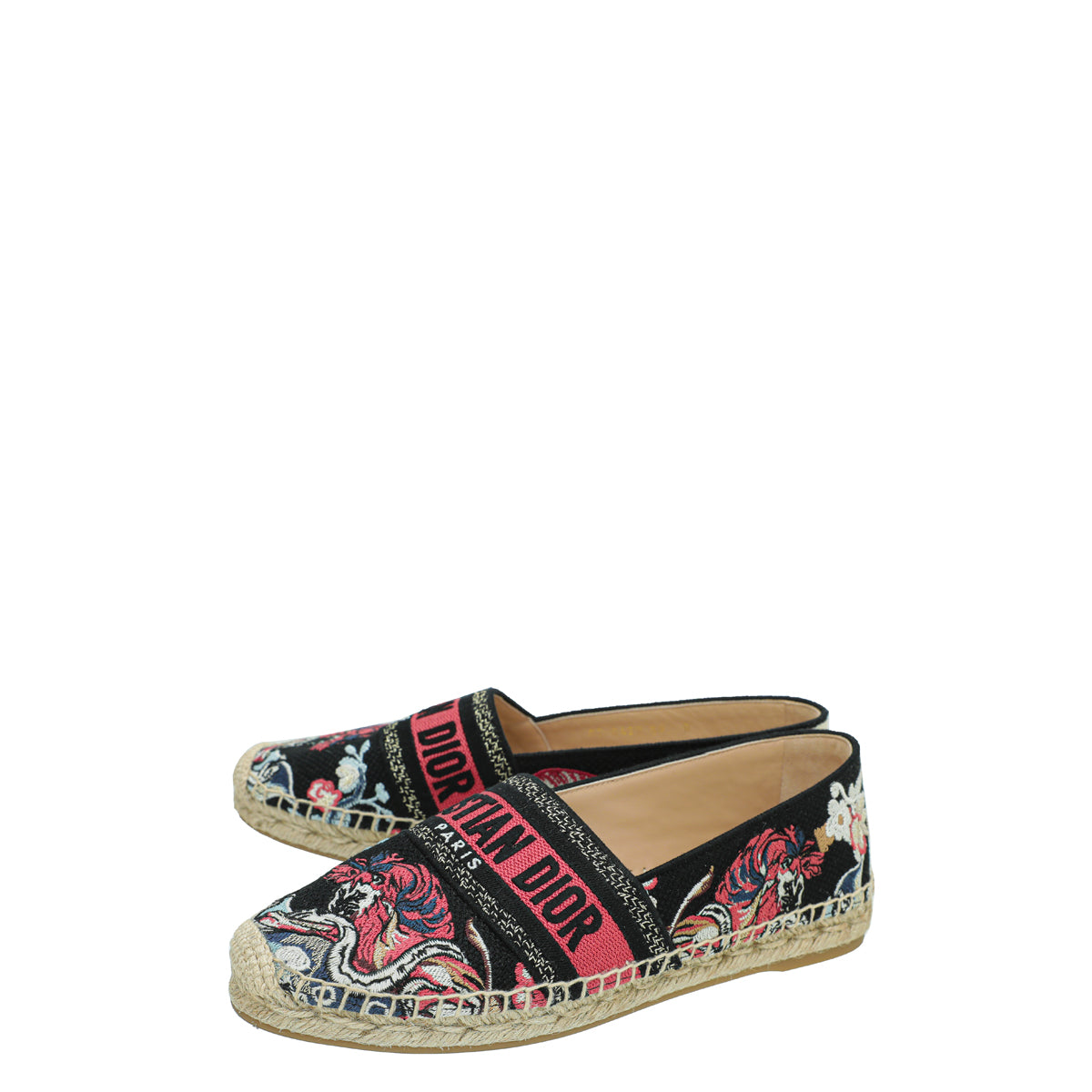 Dior Shoe Christian Mille Fleurs Granville Espadrille 39 Black Multicolor Embroidered Shoes