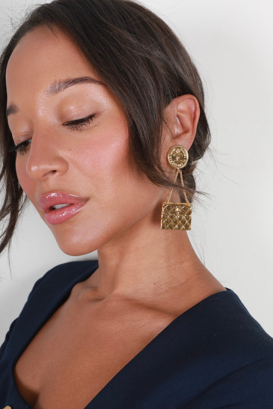 Chanel Gold Matelasse and CC Logo Coin Clip-On Earrings Jewelry