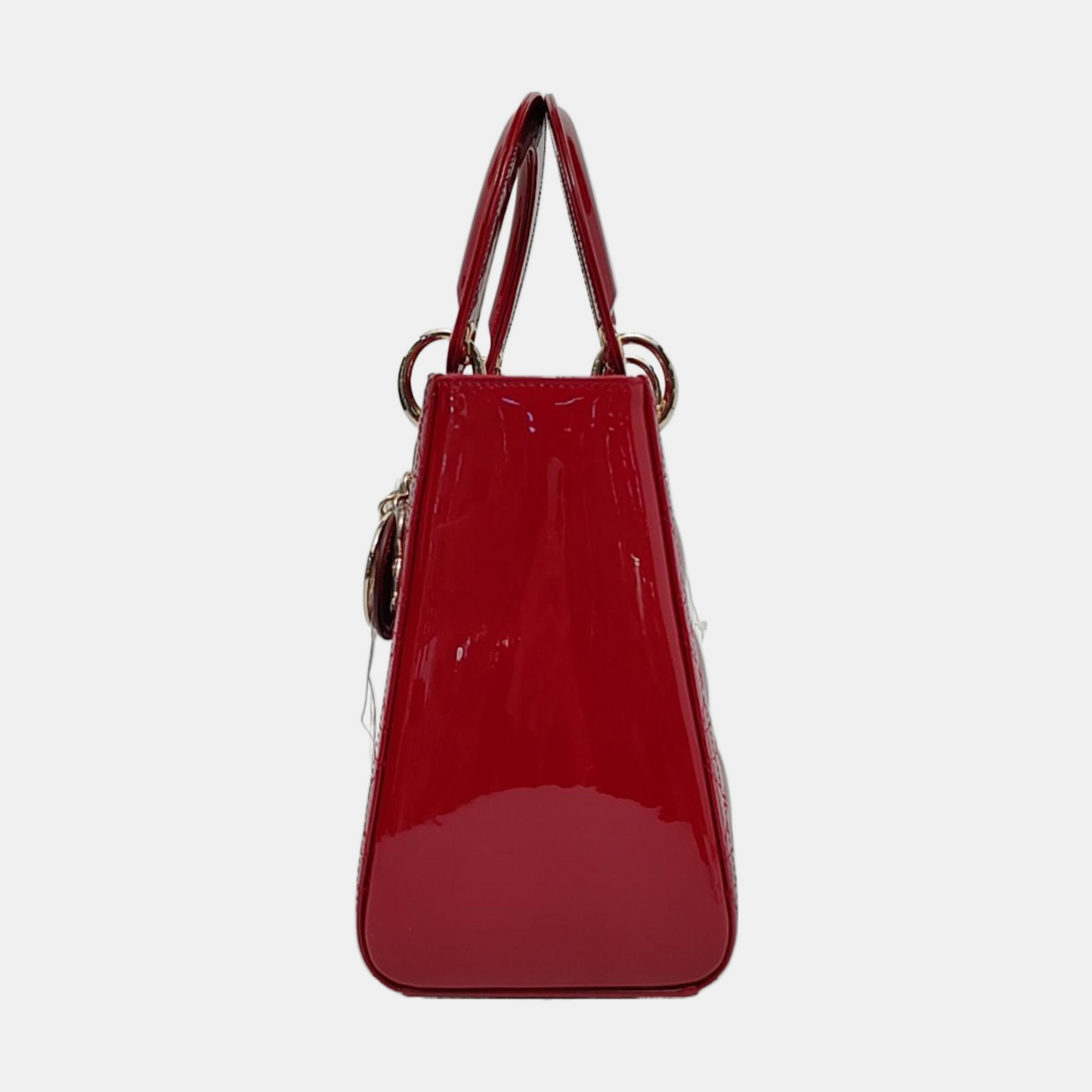 Dior Lady Medium Burgundy Patent Handbag Hardware Leather Red Travel Bag