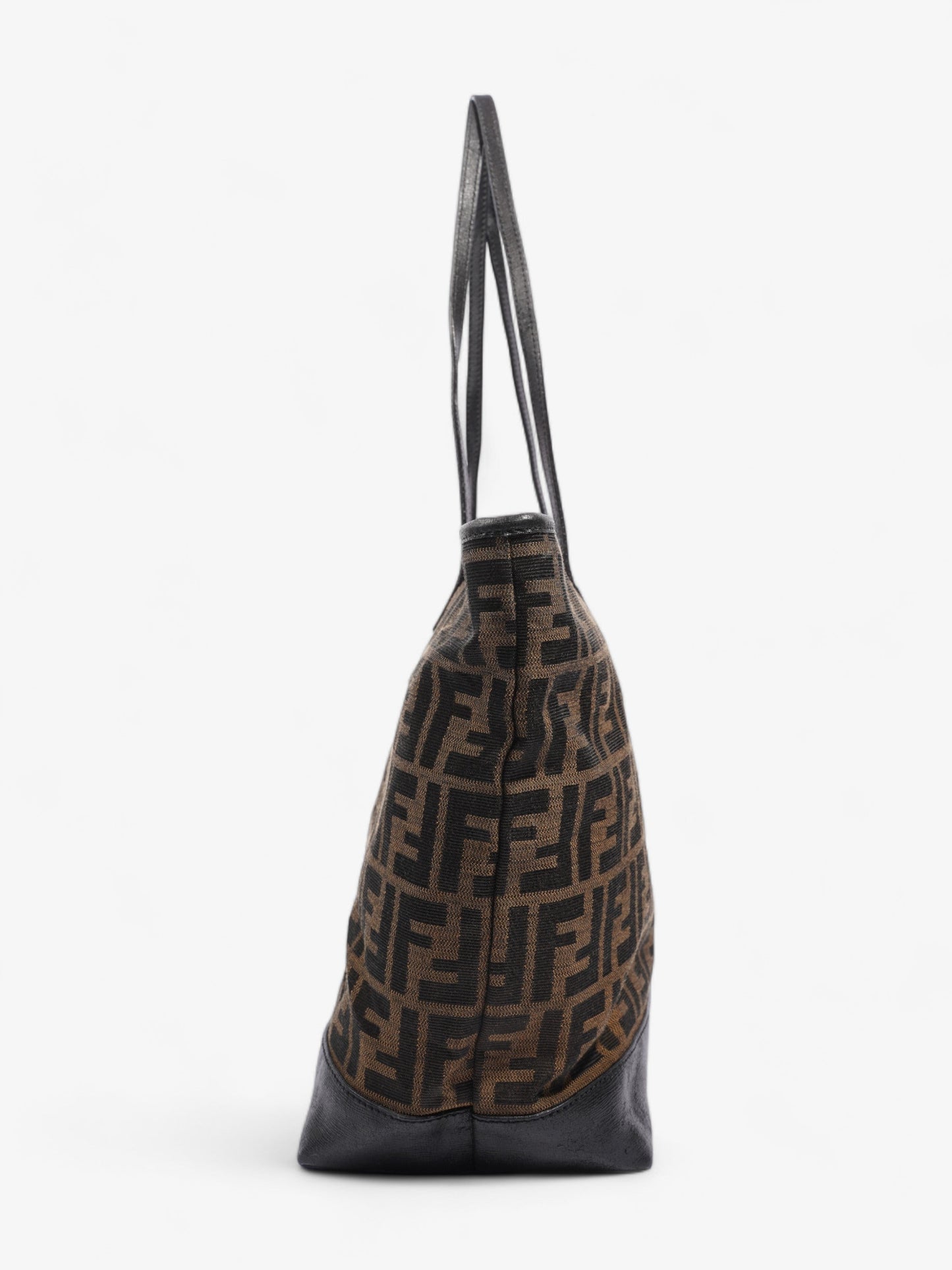 Fendi Roll Tote Tobacco Zucca Canvas Black Shoulder Bag