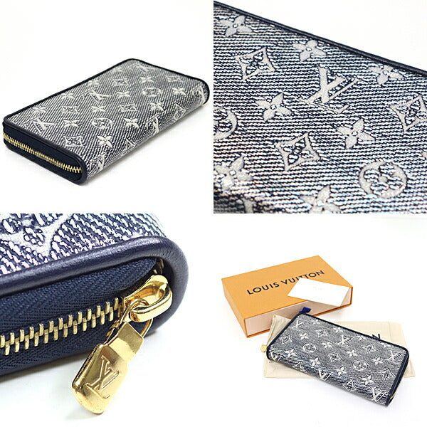 Louis Vuitton Long Purse M82468 Laminated Jacquard Monogram Silver Navy Wallet Case