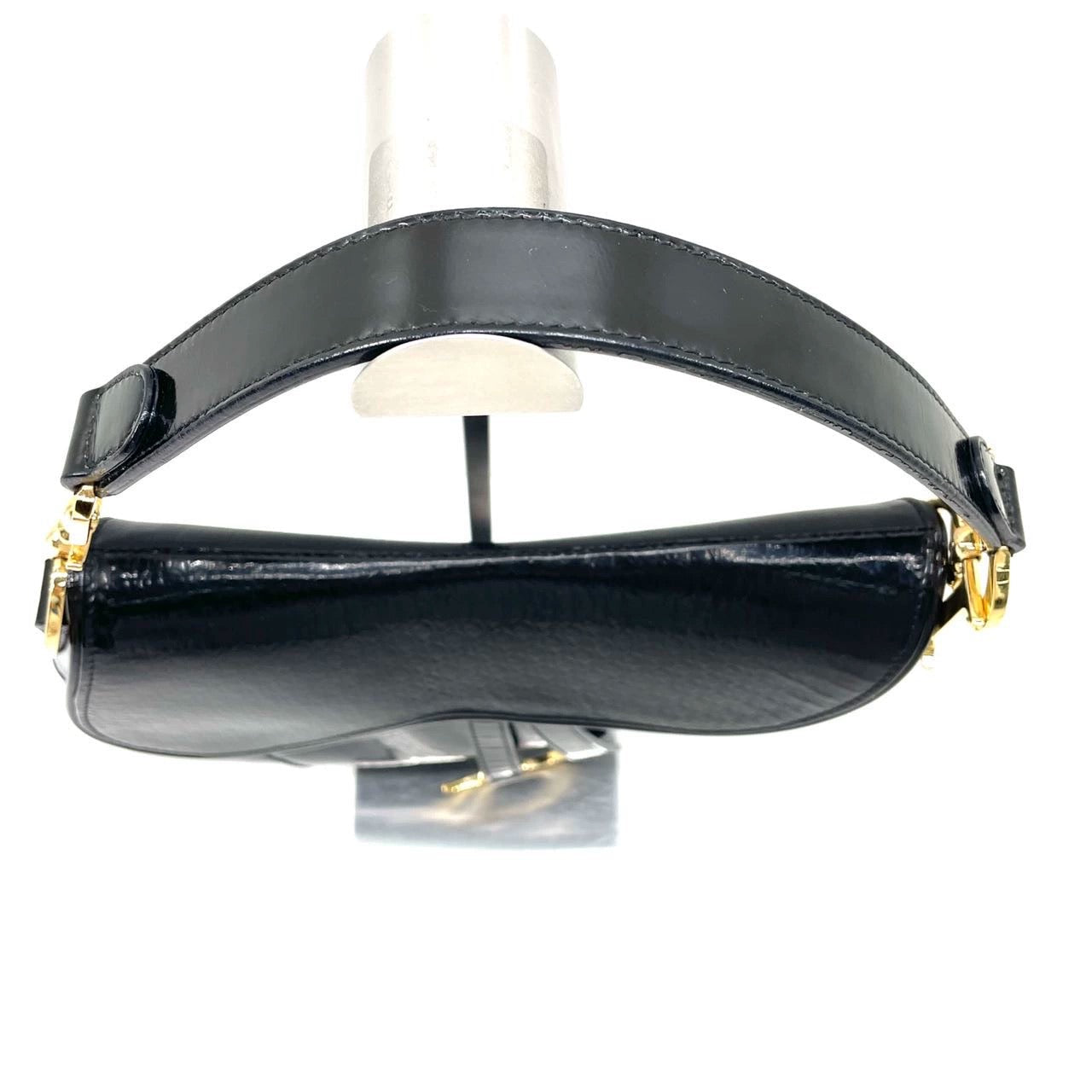 Dior Saddle Shoulder Bag Patent Leather Black