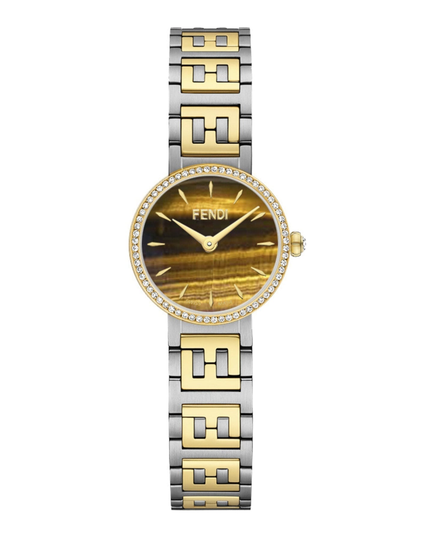 Fendi Jewelry Womens Two Tone 19mm Bracelet Fashion Watch Silver
