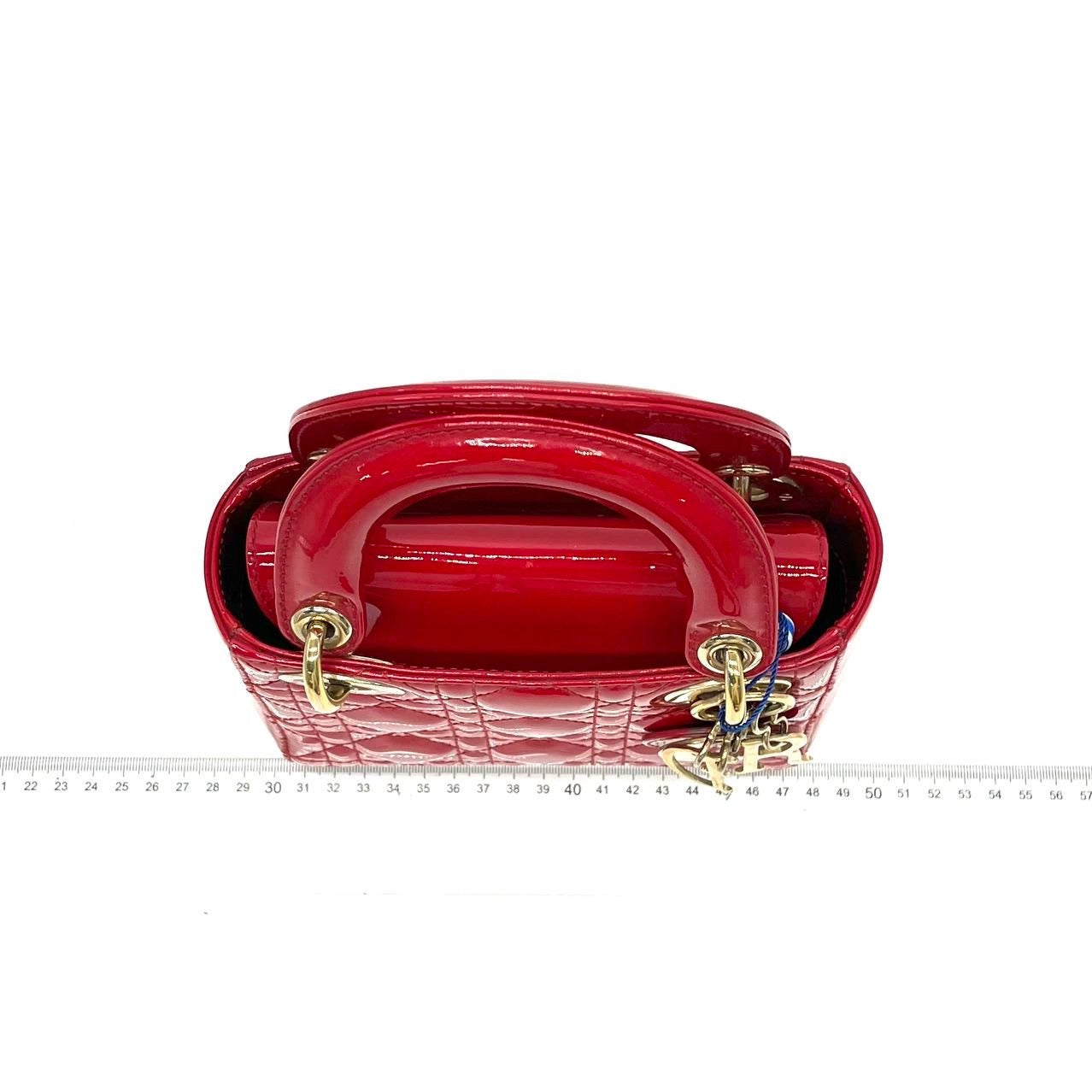 Dior Lady Patent Mini Handbag With Hardware Leather Red Travel Bag