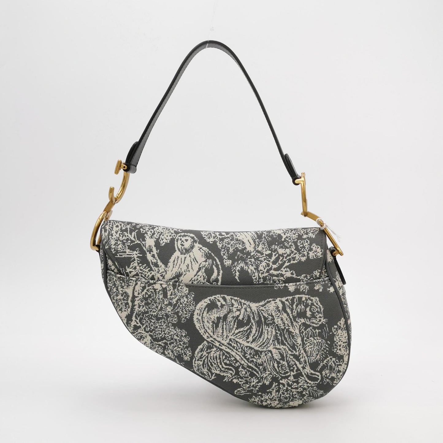 Dior Christian Saddle Grey Rain Forest Prints Tiger Canvas Medium Travel Bag