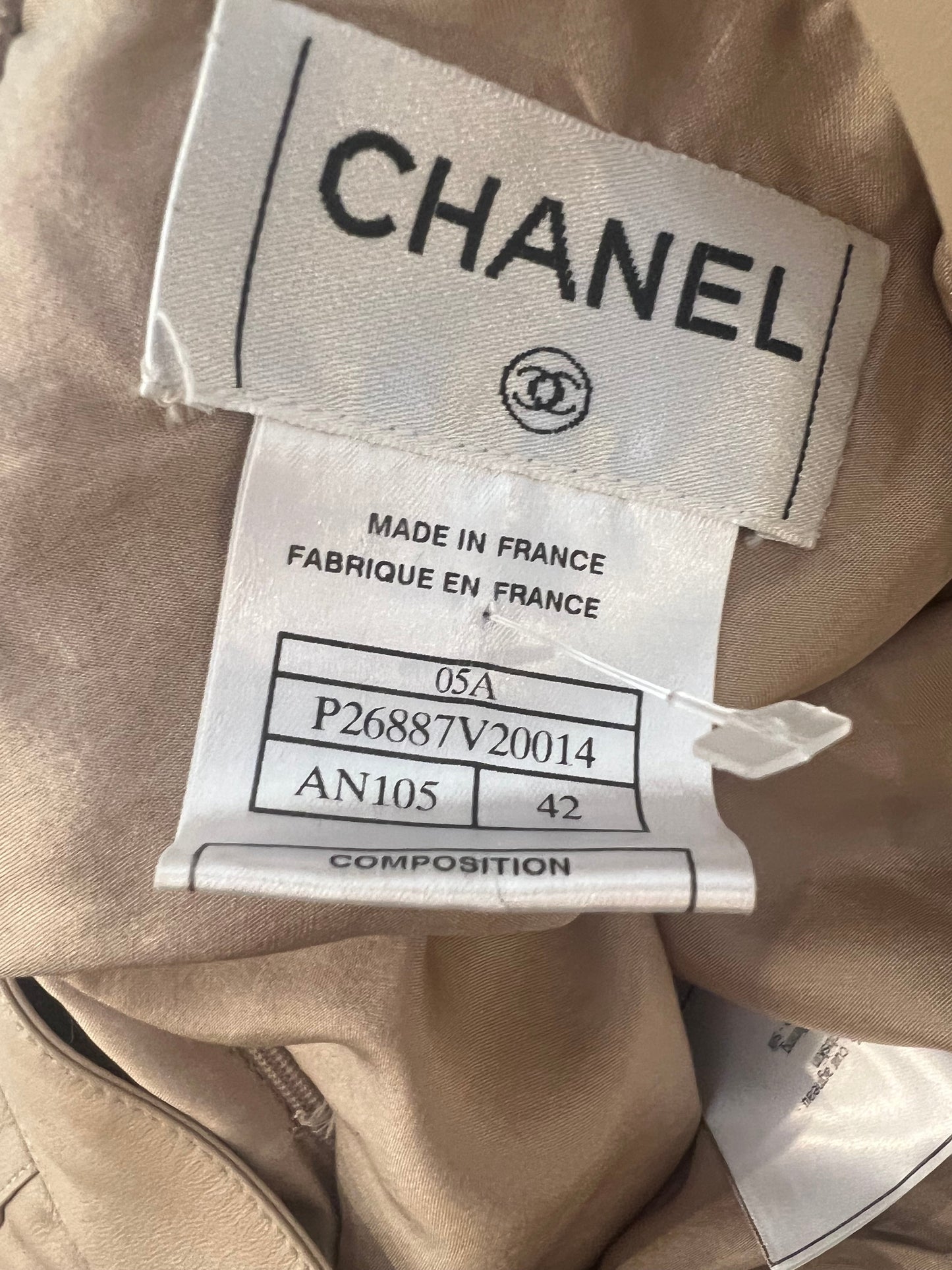 Chanel Beige Leather Pleated Mini Skirt with Gold CC Logo Detail Size FR 42 (UK 14)