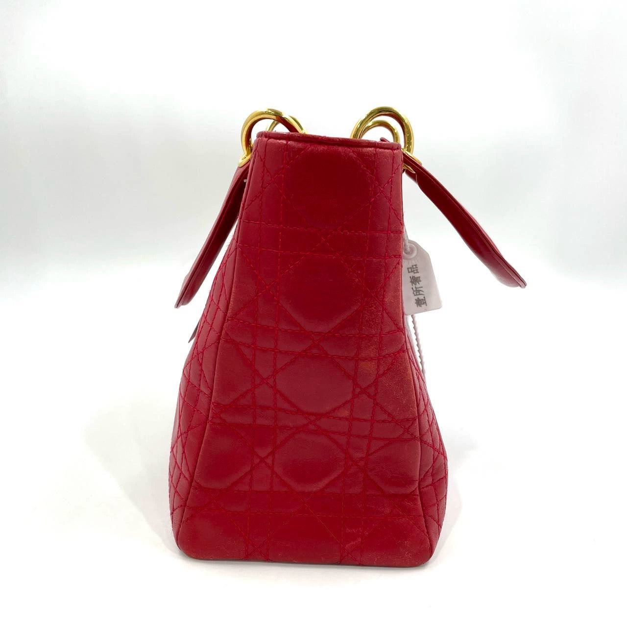 Dior Lady Medium Lambskin Hardware Handbag Leather Red Travel Bag
