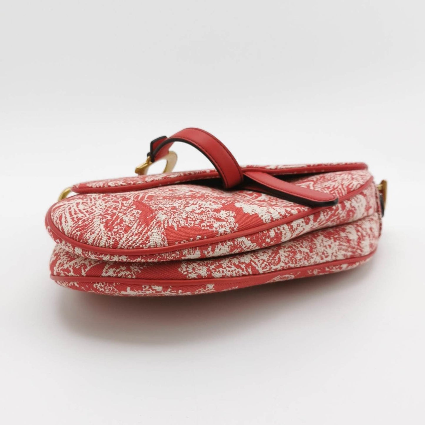Dior Christian Saddle Rain Forest Prints Handbag Canvas Red Travel Bag