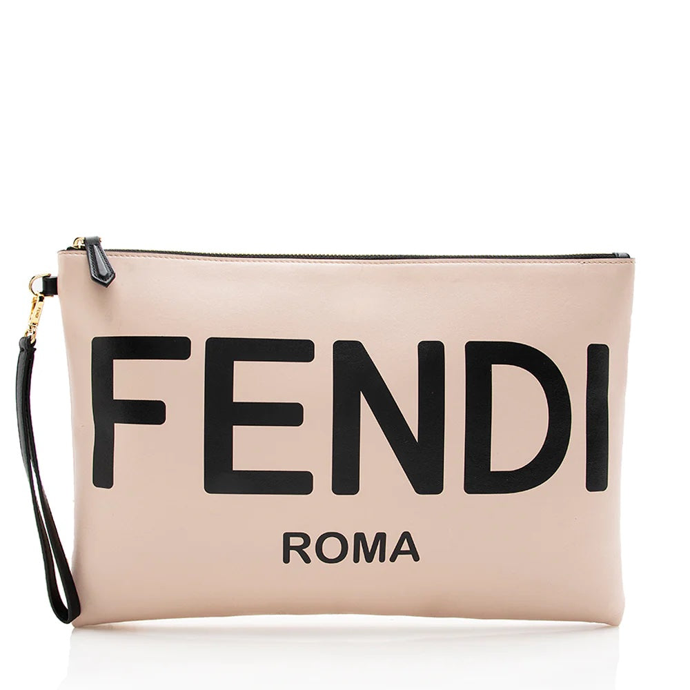 Fendi Roma Pouch Clutch Bag Leather Logo