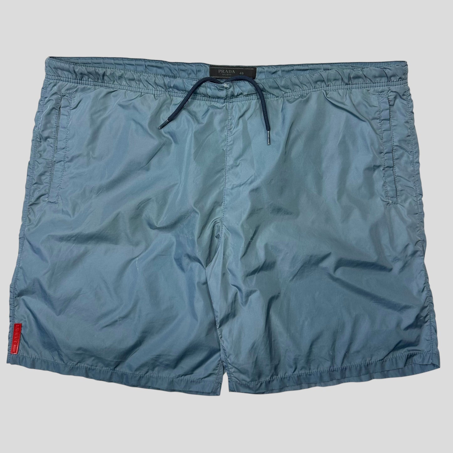 Prada Handbag Metallic Tab Swim Shorts - M Nylon Blue Red