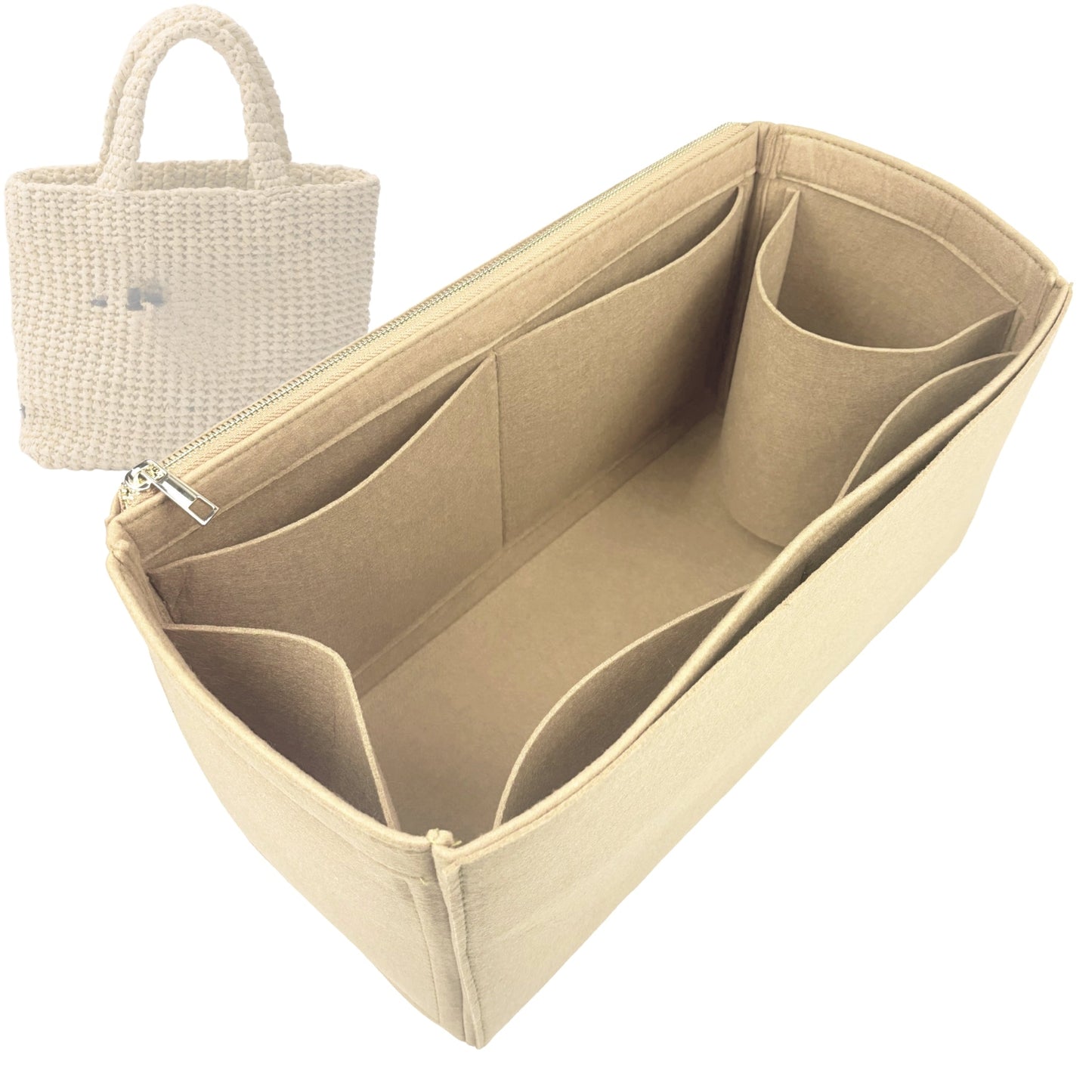Prada Tote Bag Organizer for Crochet , Bag Insert Small Zip And Open Compar