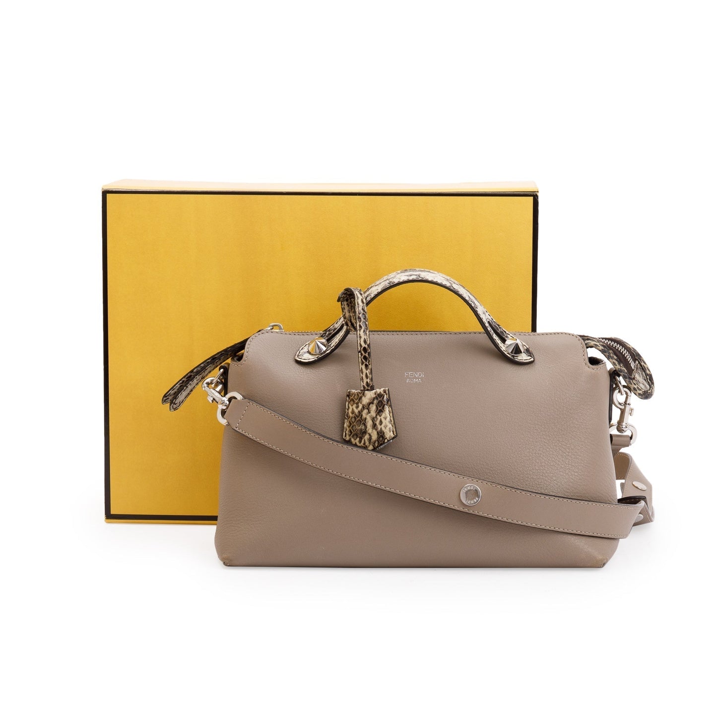 Fendi Python Trimmed By The Way Handle Bag Leather Beige Travel Bag