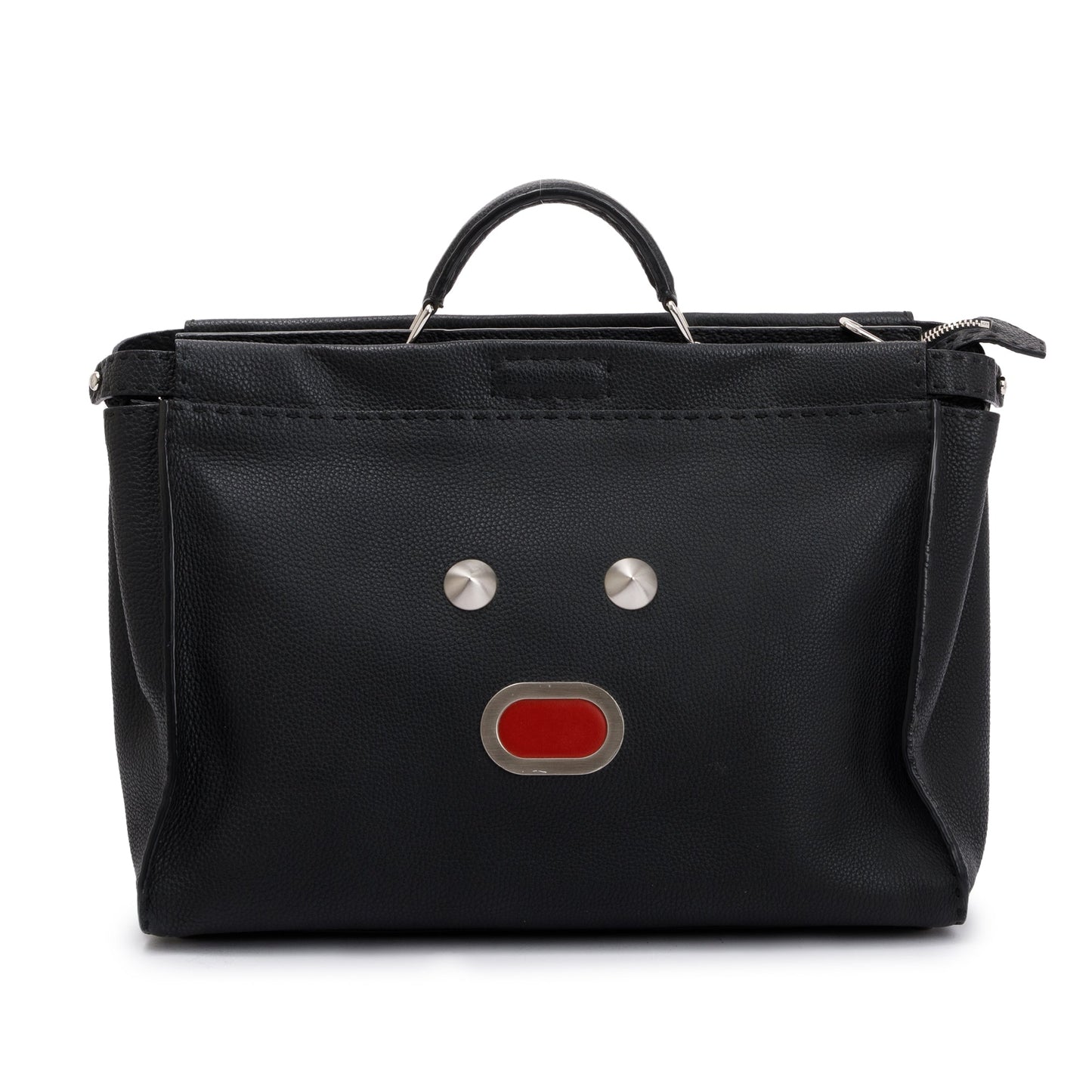 Fendi Calfskin Faces Xl Peekaboo Bag Leather Black Travel Bag