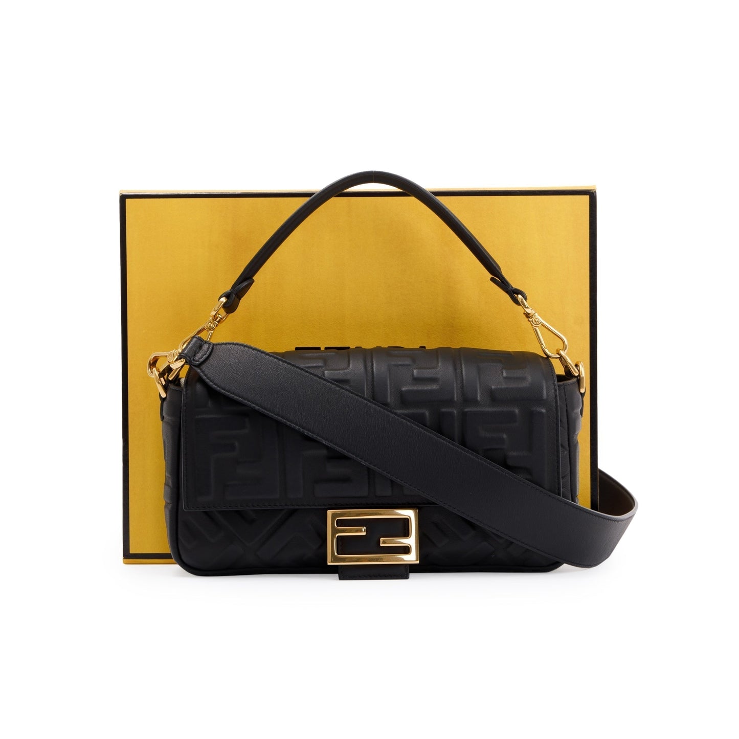 Fendi Nappa Ff Embossed Baguette Nm Shoulder Bag Leather Black