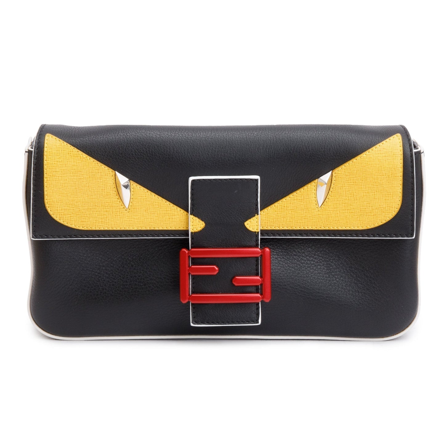 Fendi Yellow Calf Monster Eye Convertible Baguette Bag Leather Black Travel Bag