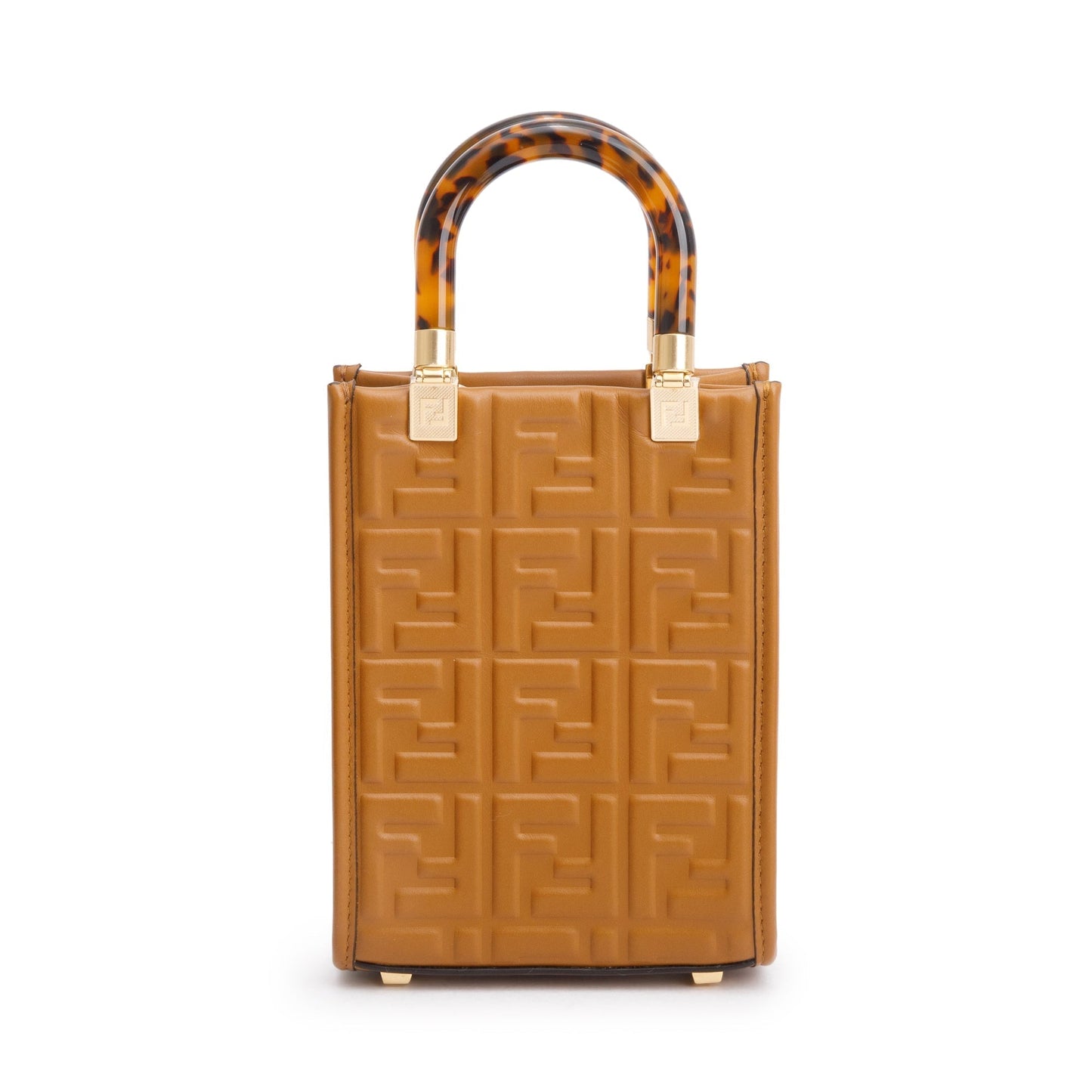 Fendi Ff Embossed Sunshine Shopper Tote Leather Brown Tote Bag