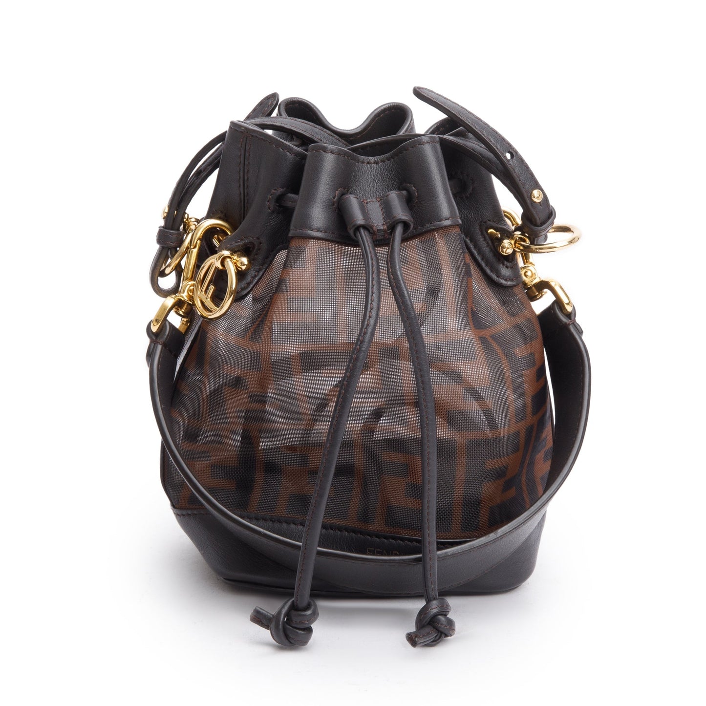 Fendi Ff Mesh Trimmed Mon Tresor Bucket Bag Leather Brown