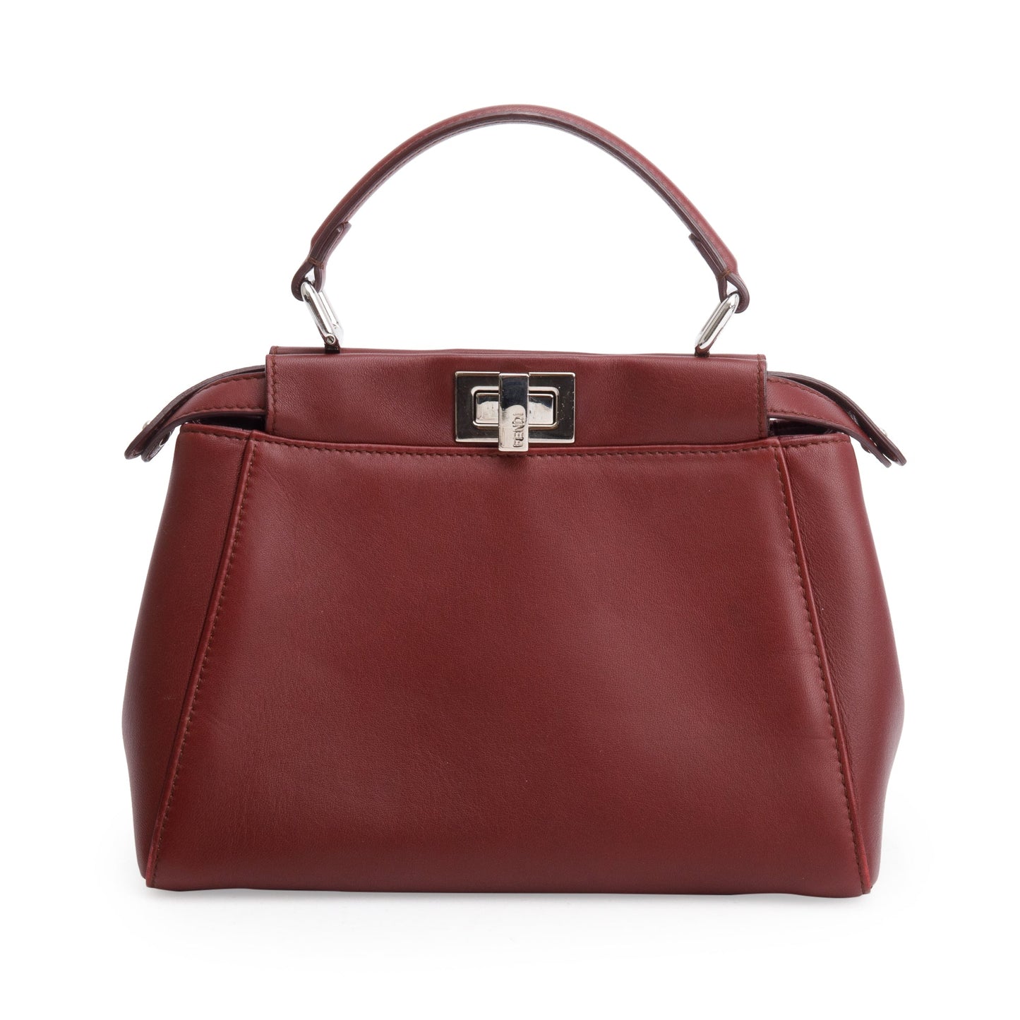 Fendi Burgundy Calfskin Peekaboo Bag Leather Mini Travel Bag
