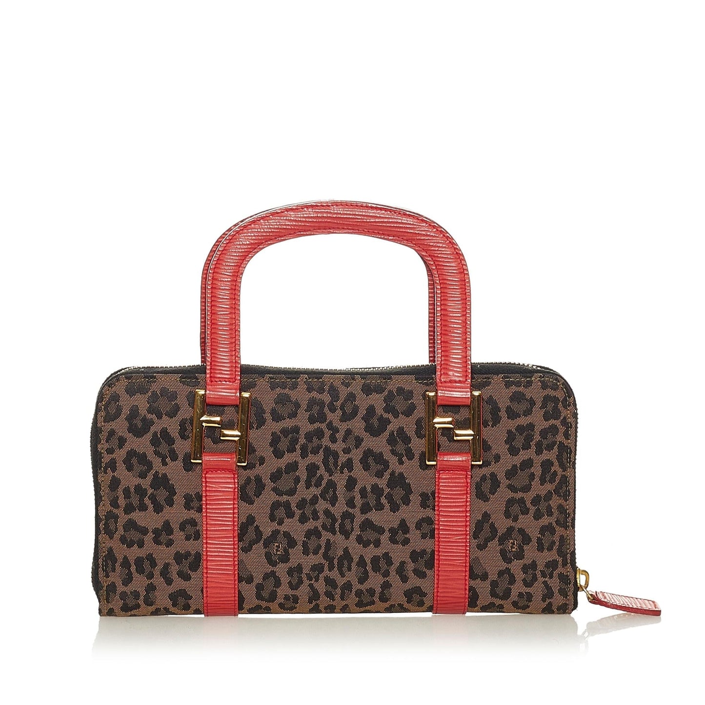 Fendi Leopard Print Handbag Shg Canvas Satchel Bag