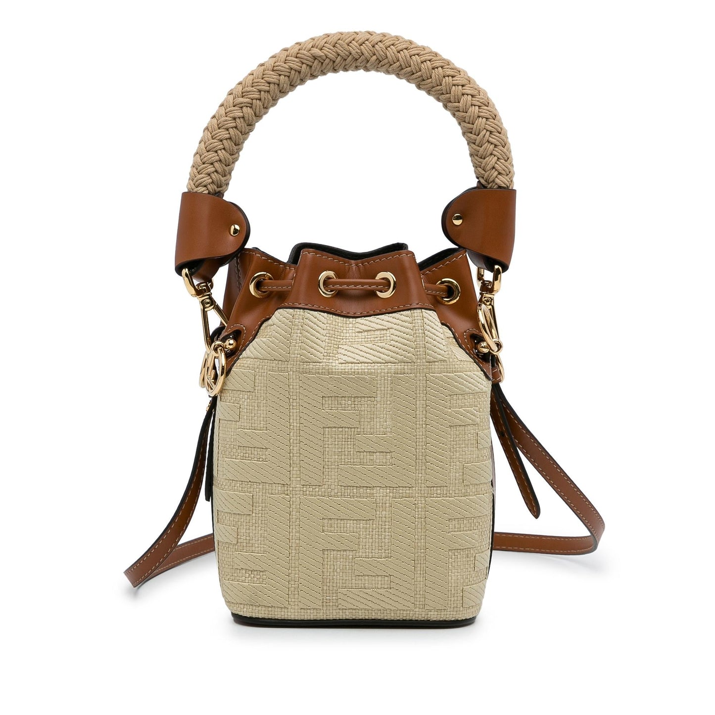 Fendi Zucca Mon Tresor Bag Shg Nu09Oe Raffia Mini Bucket Shoulder Bag