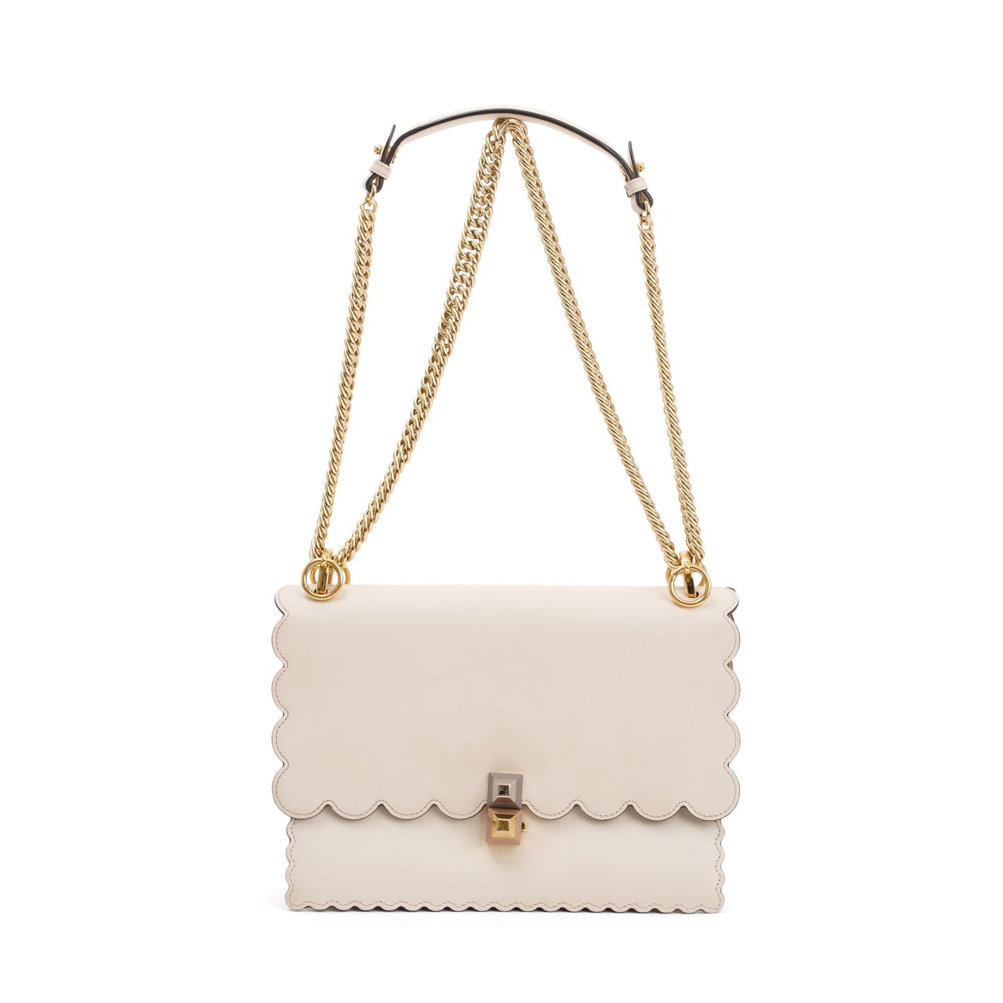 Fendi Neutral Calfskin Scalloped Studded Kan Shoulder Bag Leather