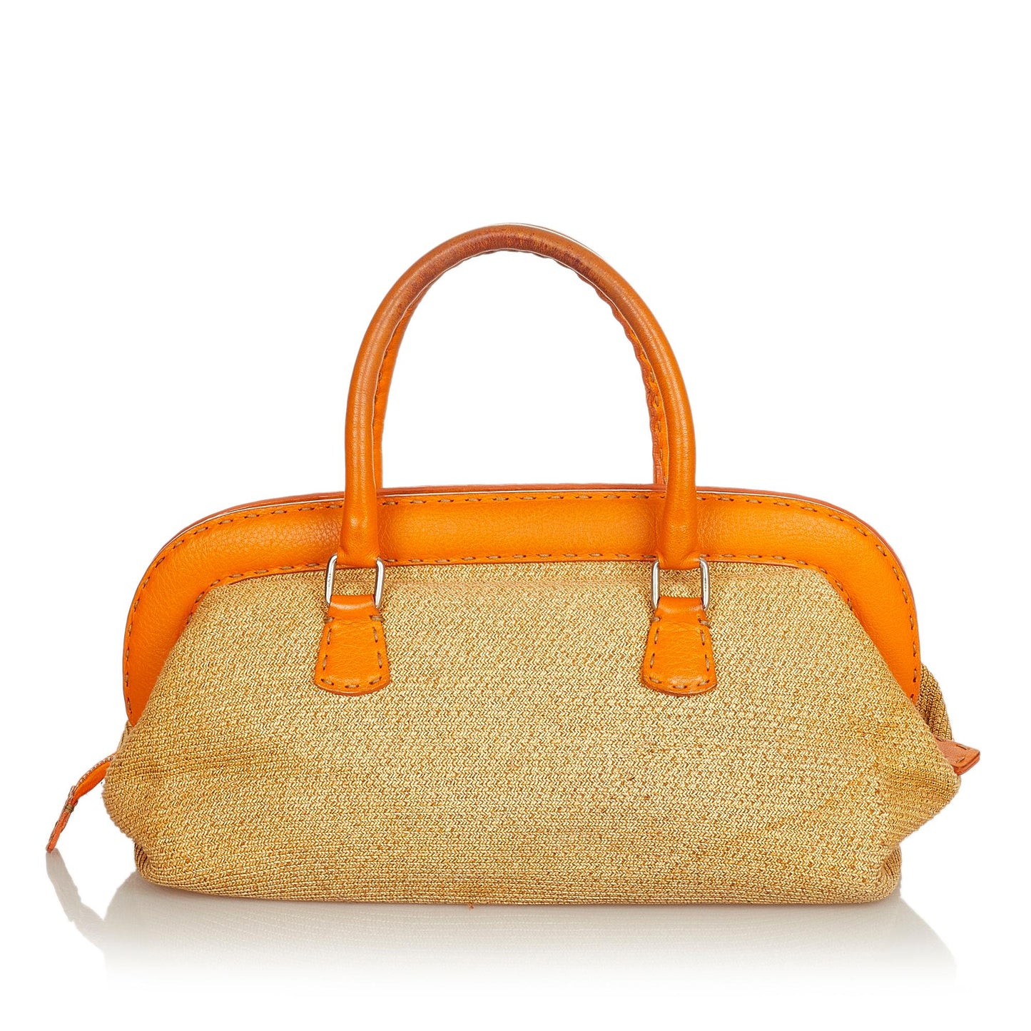Fendi Selleria Straw Handbag Shg Satchel Bag