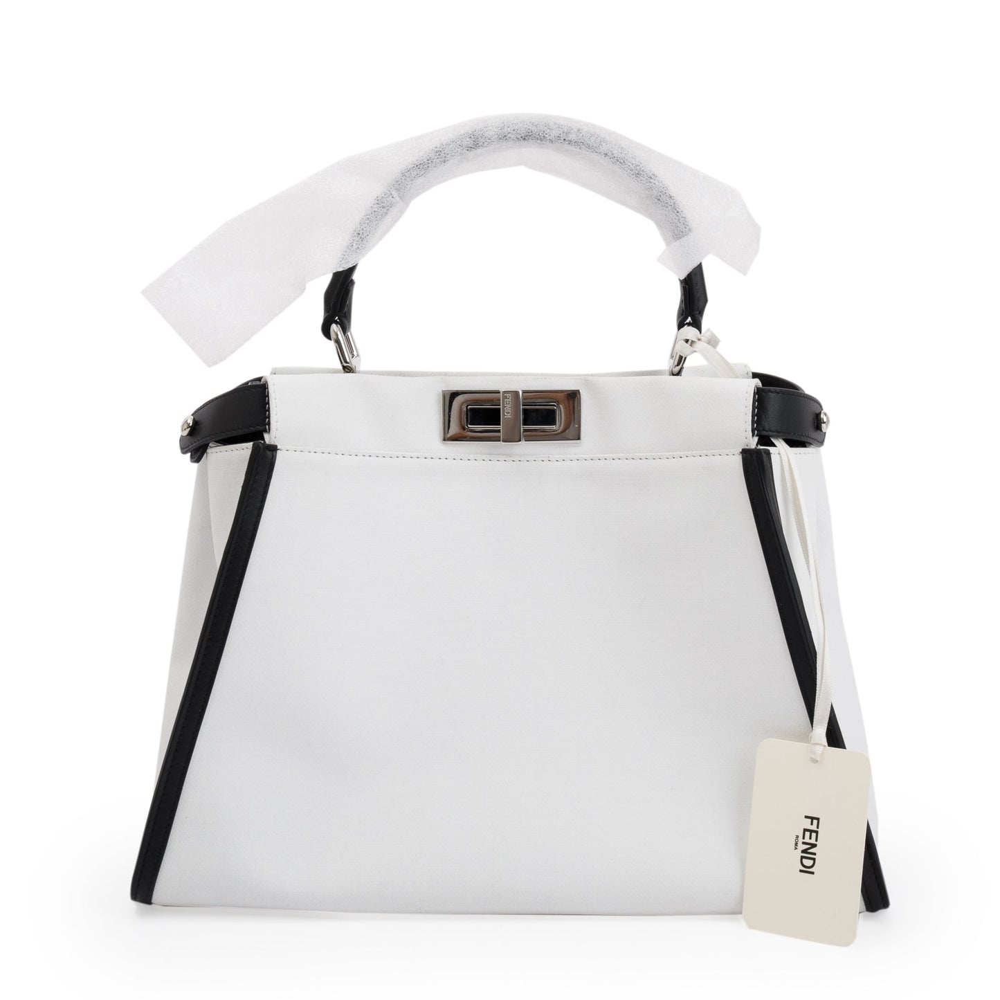 Fendi White Calf Medium Peekaboo Bag Leather Canvas Travel Bag