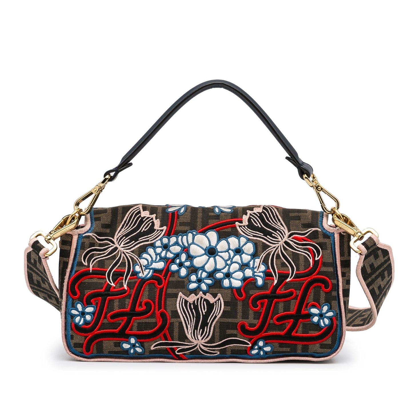 Fendi Zucca Karligraphy Baguette Shg Tbddoj Satchel Bag Embroidered