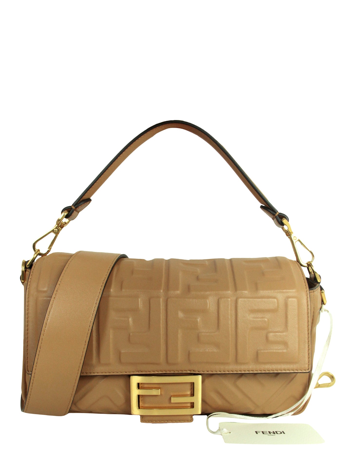 Fendi Handbag NWT FF Baguette NM Bag w Two Leather Beige Large Shoulder Bag