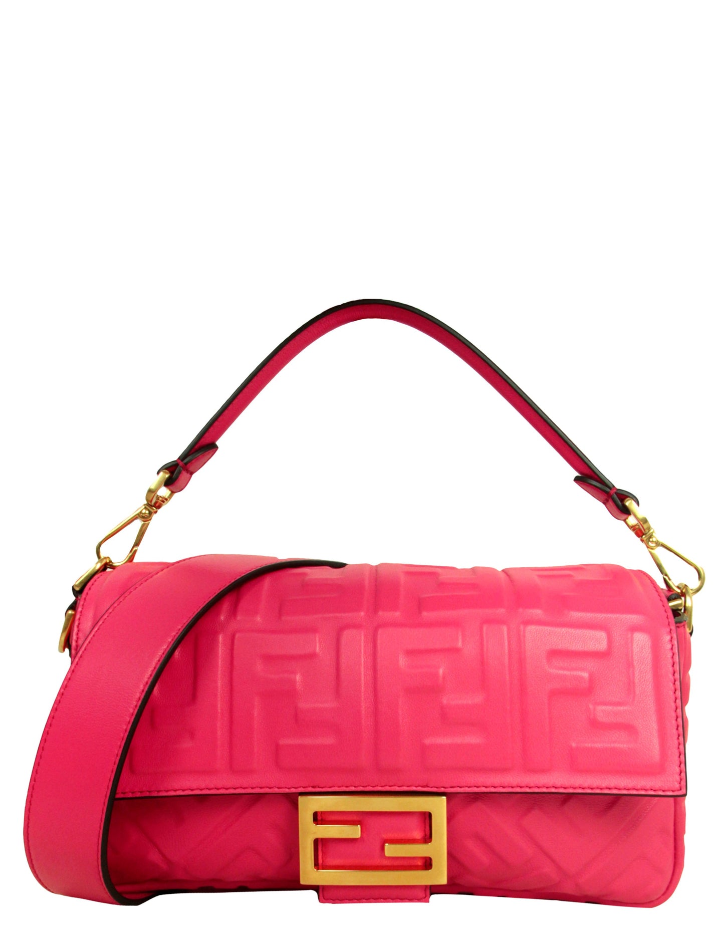 Fendi Handbag Nappa FF Baguette NM Bag w Two Leather Pink Large Shoulder Bag W Two Straps