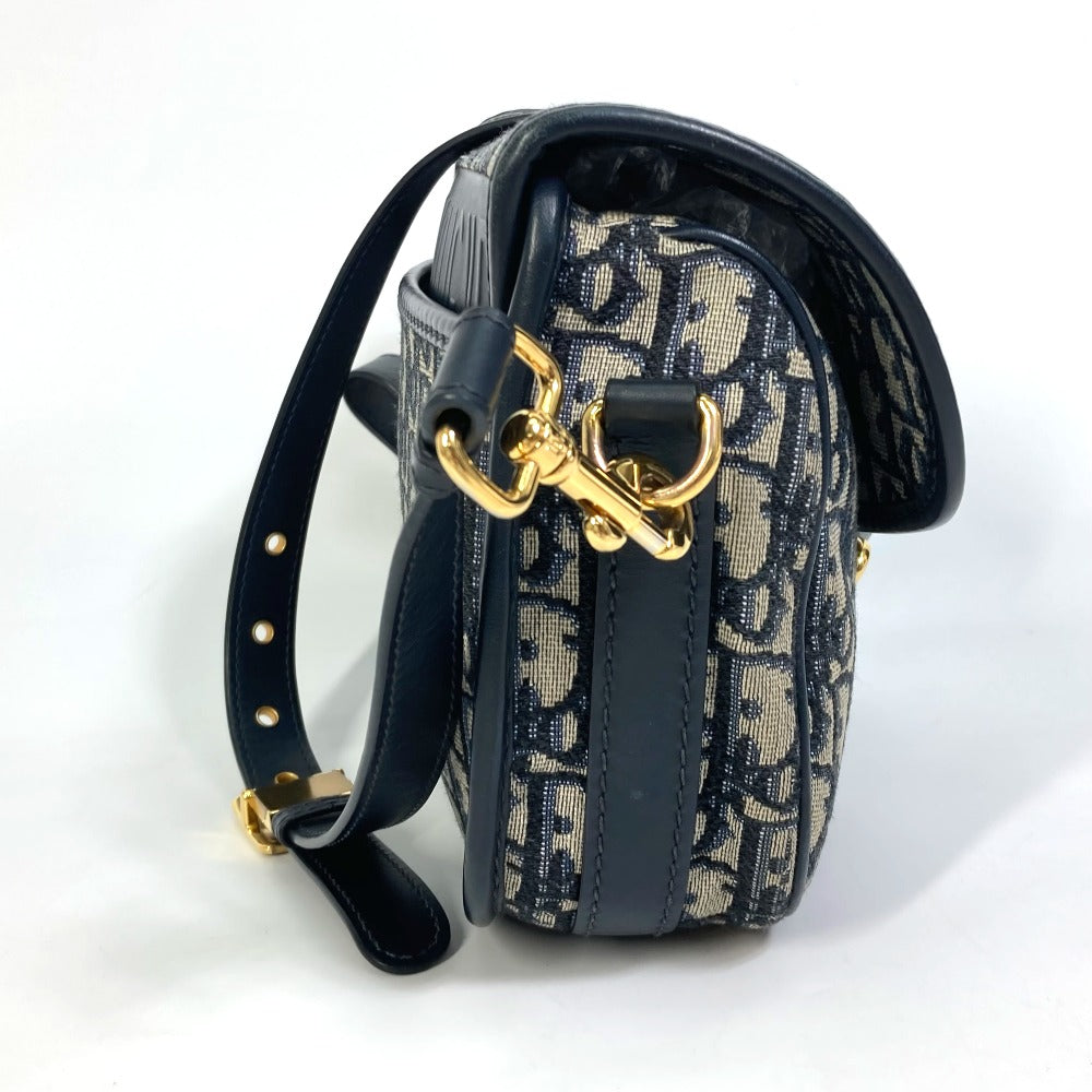 Dior Shoulder Bag Navy Oblique Women Leather Canvas
