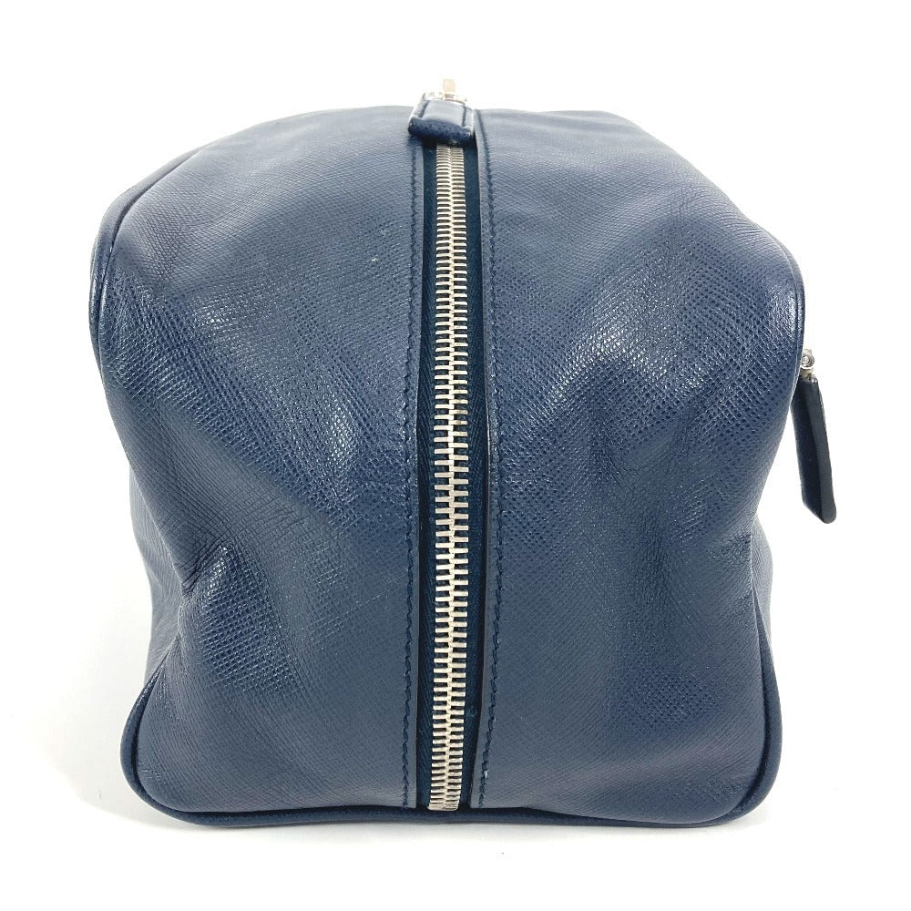 Clutch Bag Saffiano Navy Triangle Plate Unisex(Unisex) Leather Logo