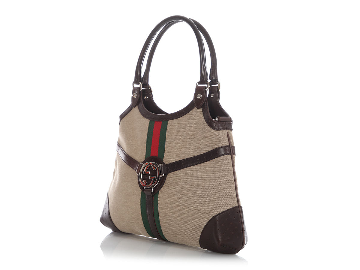 Gucci And Web Reins Shoulder Bag Canvas Brown