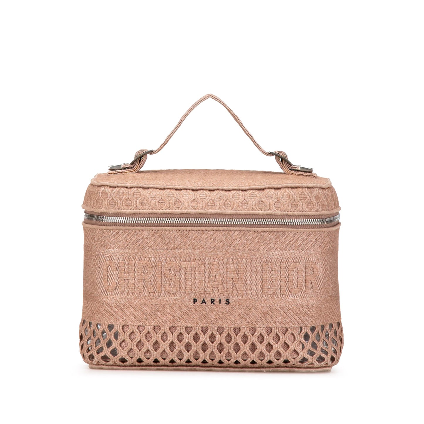 Dior Handbag Mesh travel Vanity Case Pink Embroidered Travel Bag