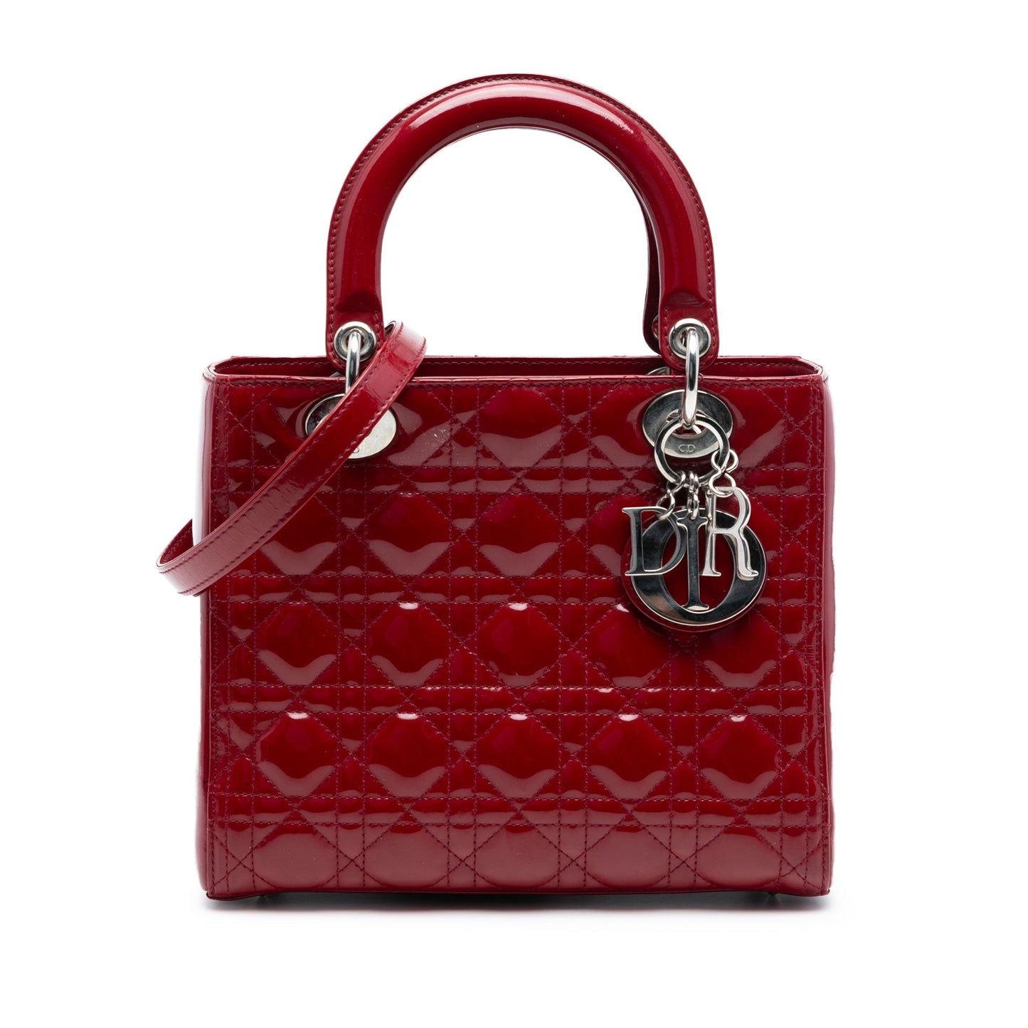 Dior Handbag Cannage Lady Satchel 3 Patent Red Medium Satchel Bag