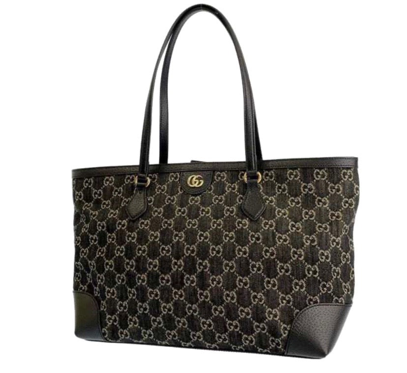 Gucci JACQUARD GG OPHIDIA Monogram Denim Medium Tote Bag