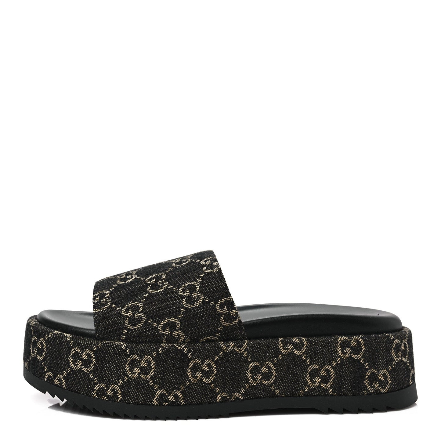 Gucci GG SUPREME ANGELINA PLATFORM SLIDES Monogram Denim Black Travel Bag