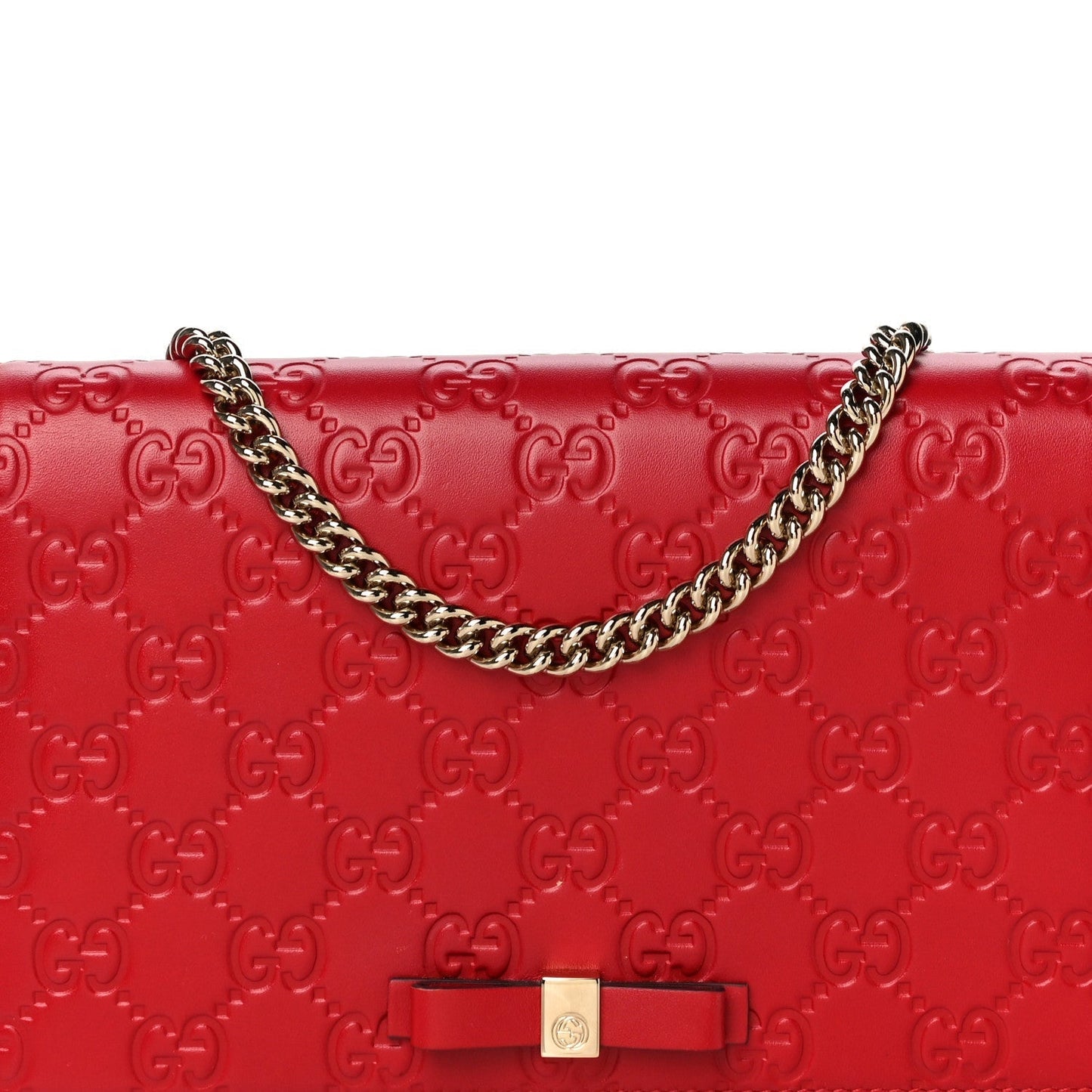 Gucci BOW ON Leather Chain Wallet Case