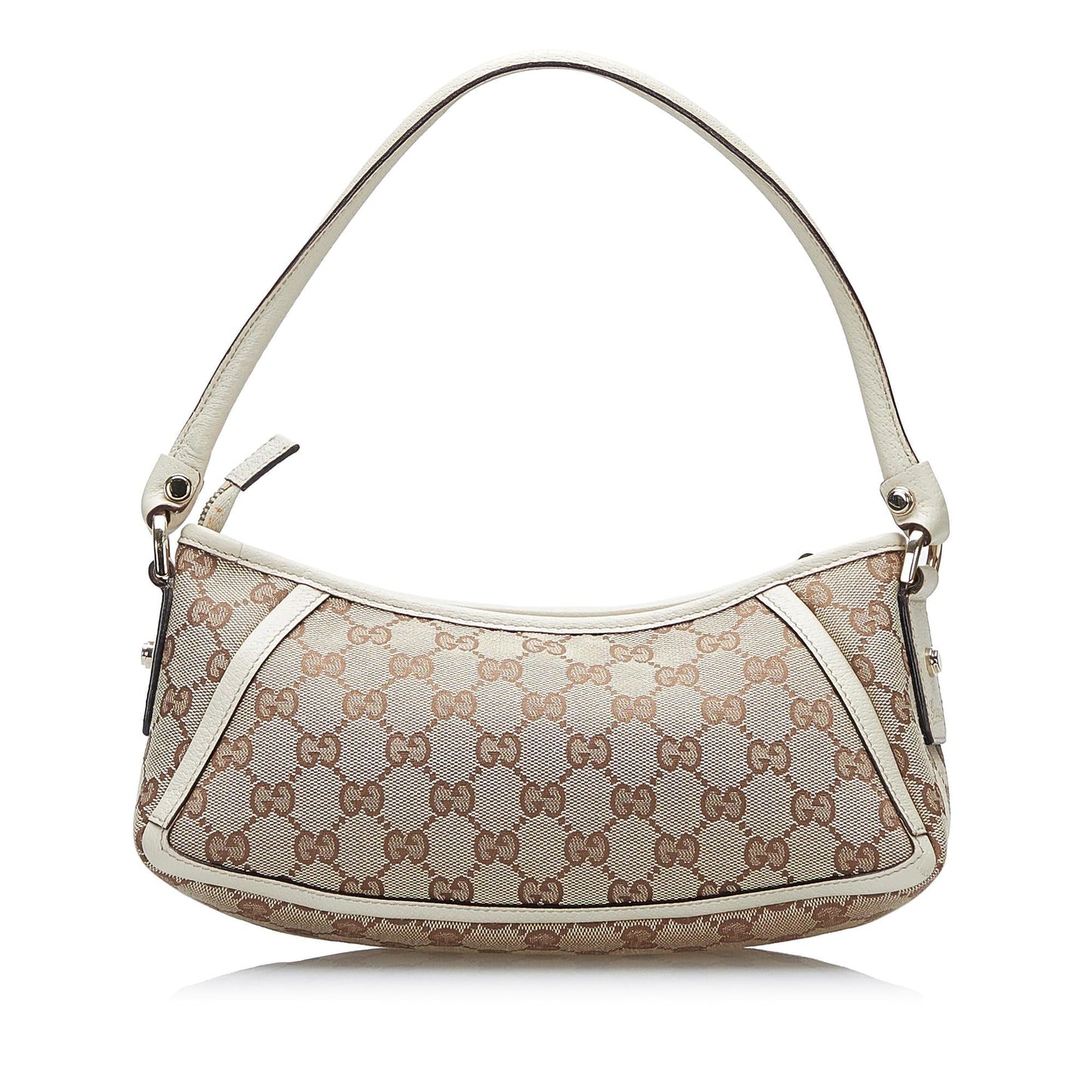 Gucci Abbey GG Baguette SHG Canvas Calf White Brown Handbag