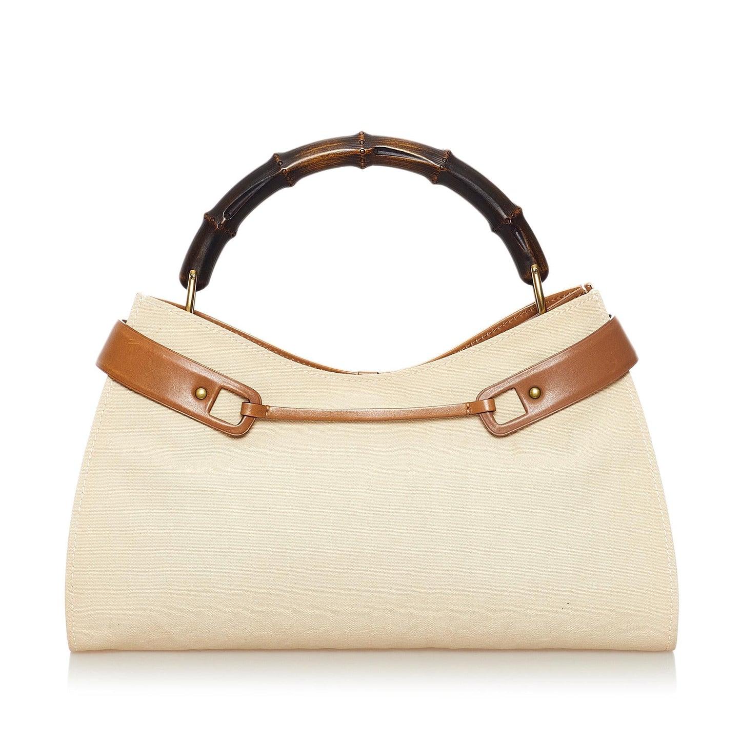 Gucci Bamboo SHG Canvas White Brown Satchel Bag