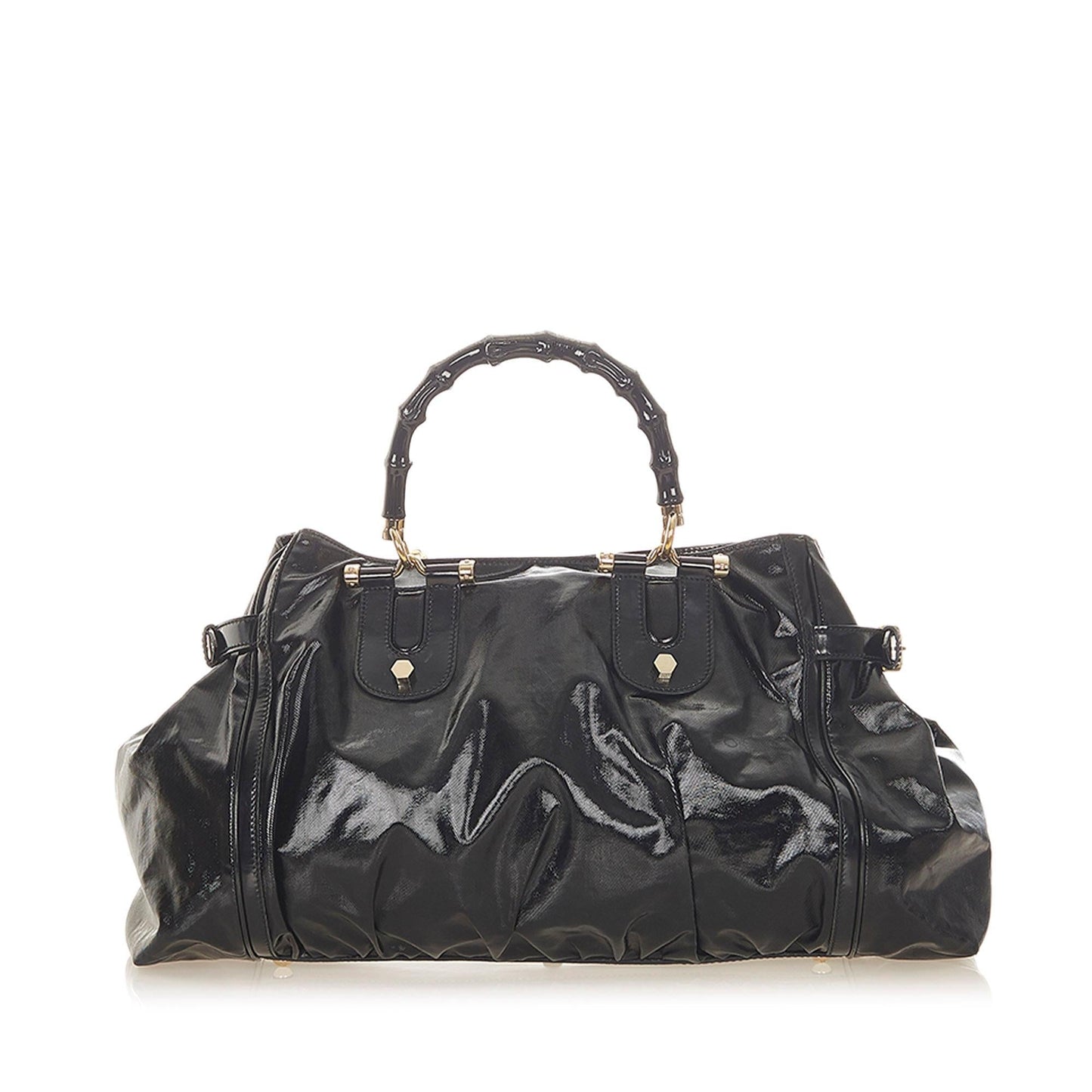 Gucci Bamboo Dialux Pop SHG-7LYwON Canvas Black Satchel Bag
