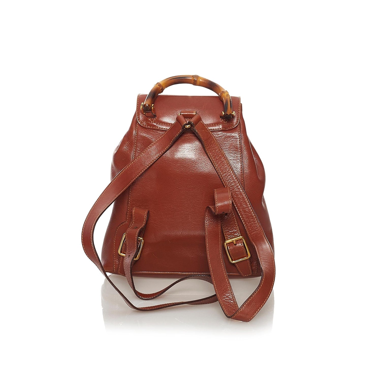 Gucci Bamboo Drawstring Backpack SHG Leather Calf Brown Jewelry