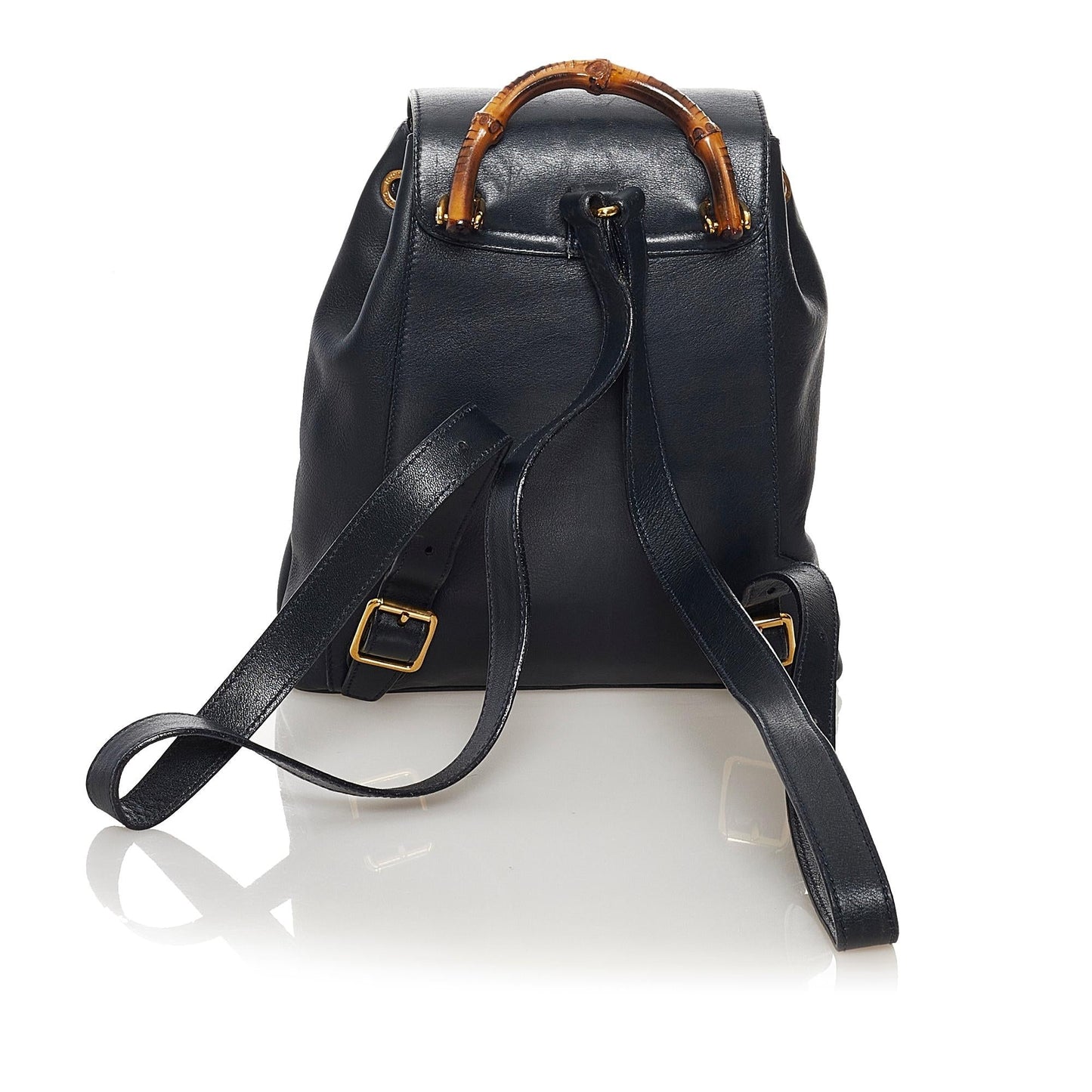 Gucci Bamboo Drawstring Backpack SHG Leather Calf Black Jewelry 3