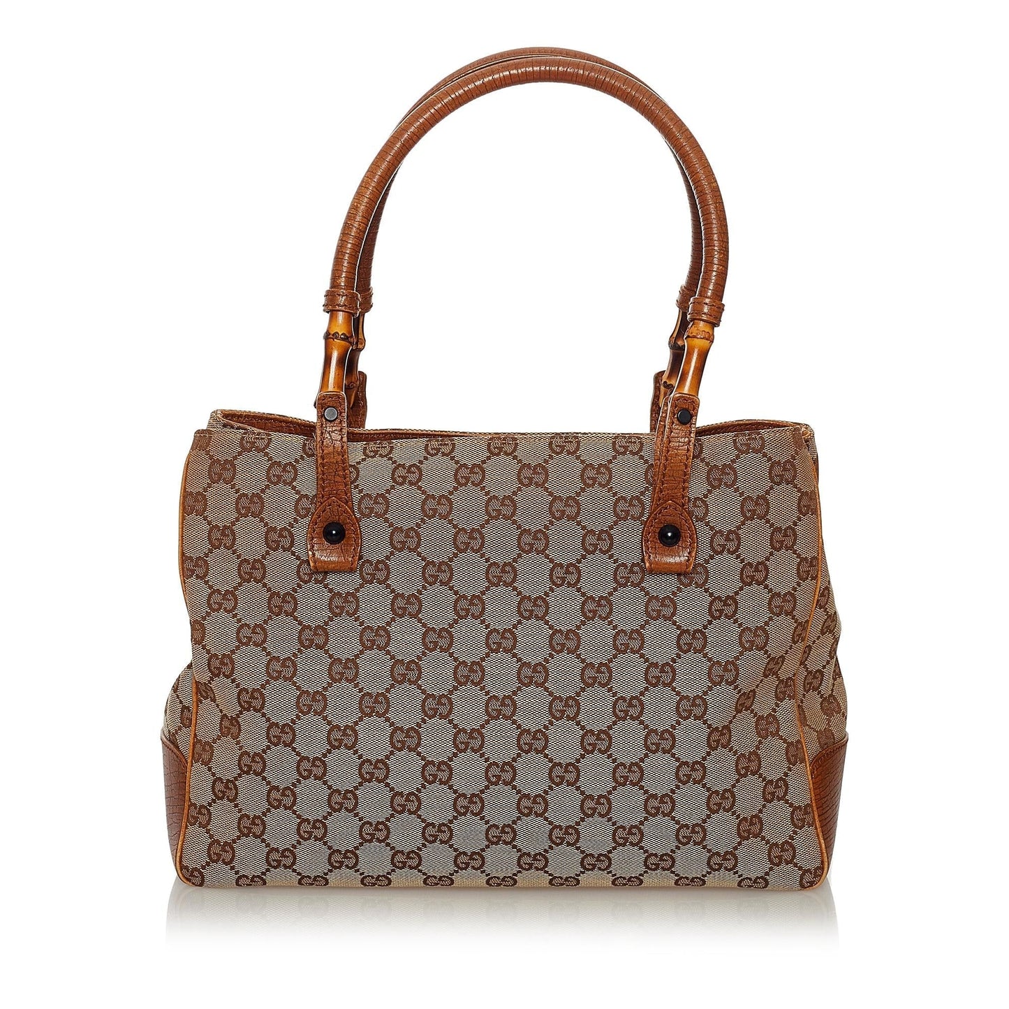 Gucci Bamboo GG SHG Canvas Brown Satchel Bag