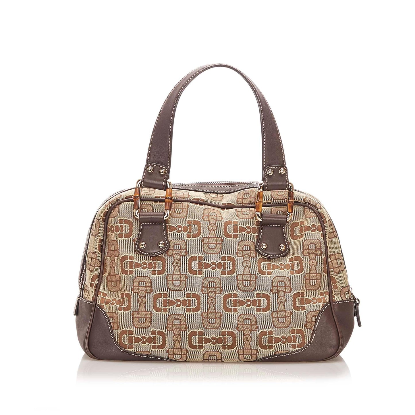 Gucci Bamboo Horsebit SHG Canvas Brown Satchel Bag