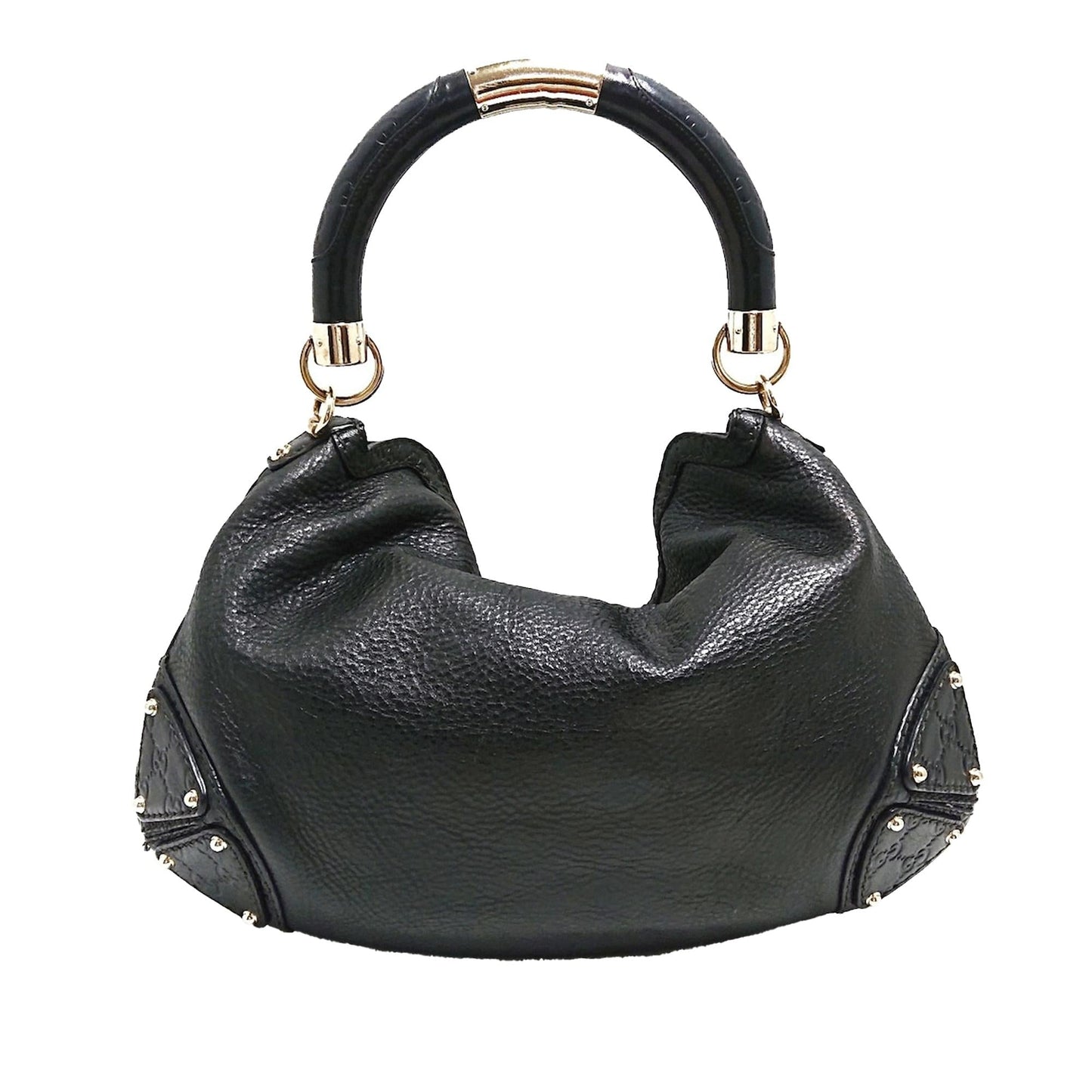 Gucci Bamboo Indy SHG-djoyCe Leather Calf Black Satchel Bag