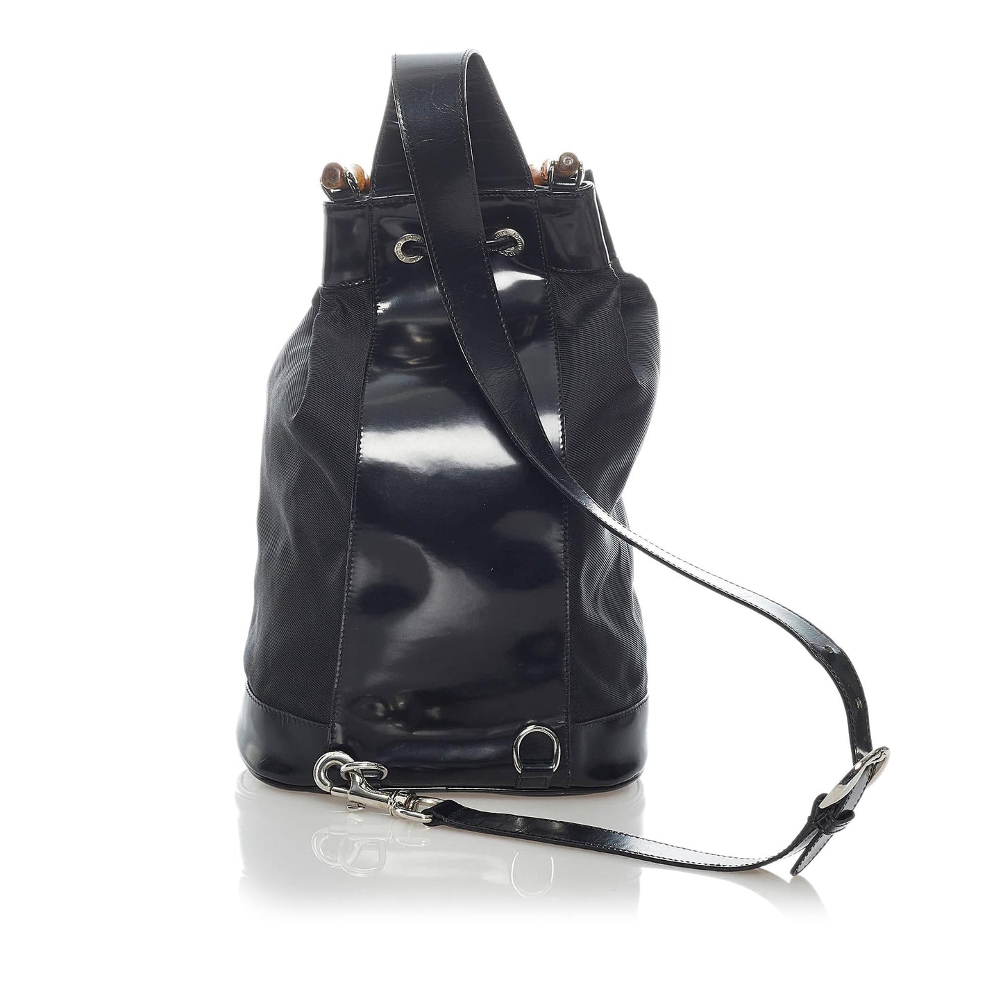 Gucci Bamboo SHG Nylon Black Bucket Shoulder Bag