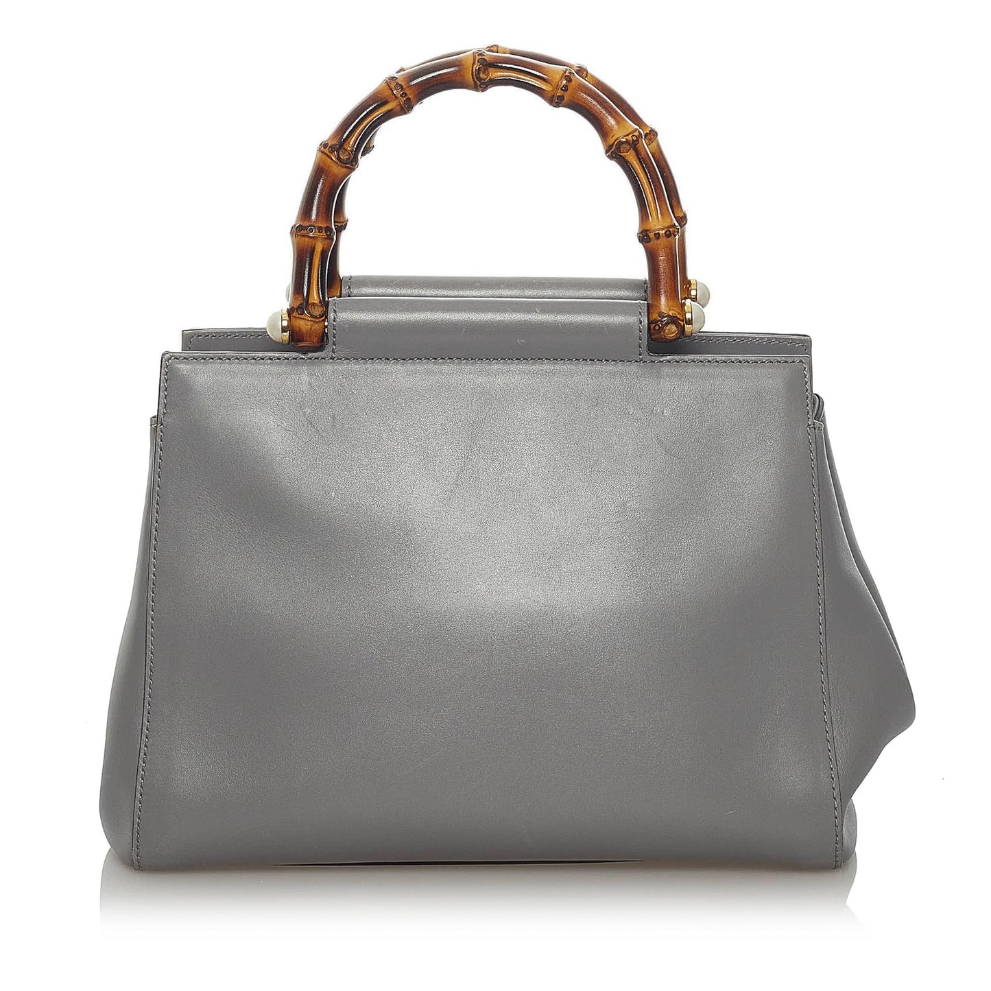 Gucci Bamboo Nymphaea SHG Leather Calf Brown Grey Satchel Bag
